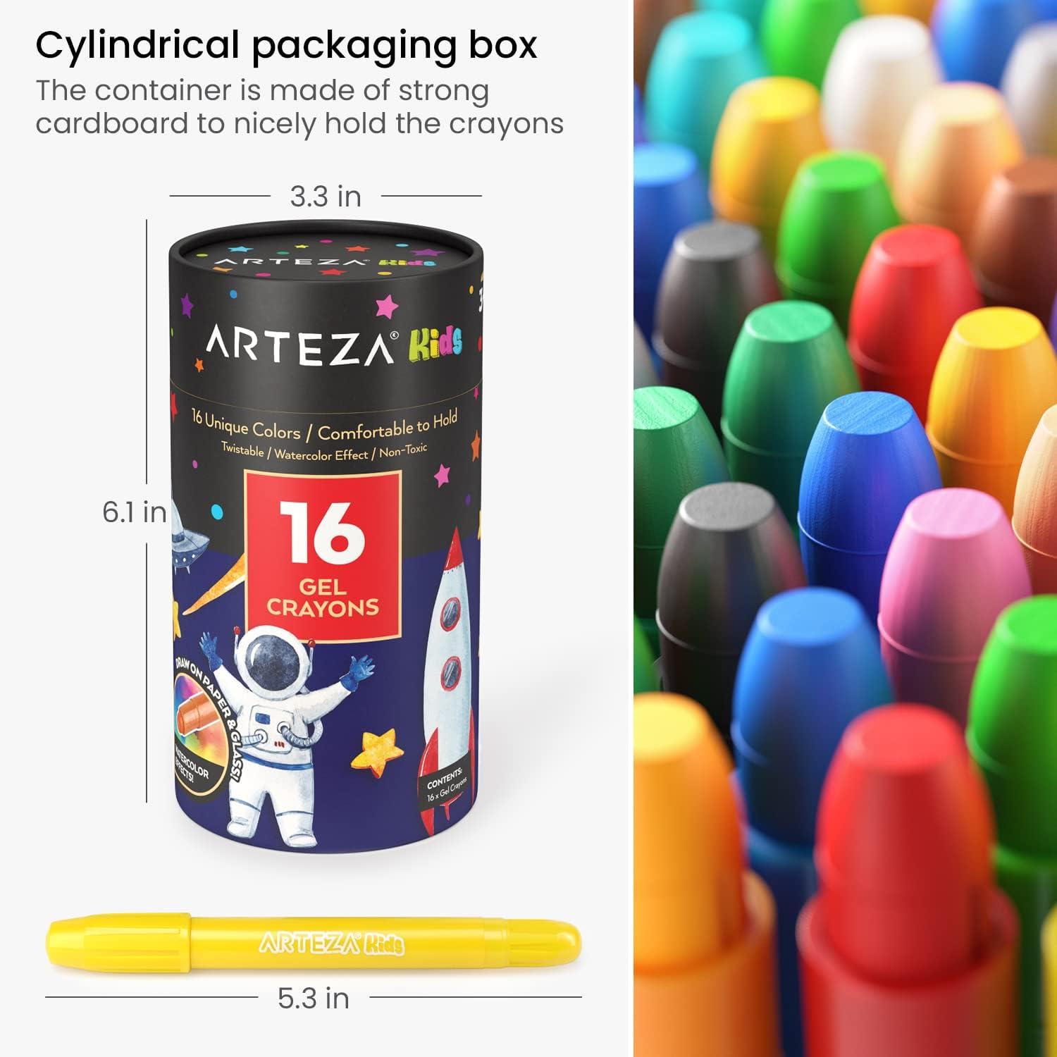ARTEZA Kids Gel Crayons, 16 Count, Twistable and Washable Jumbo Crayons, School Supplies for Classrooms, Students, and Teachers