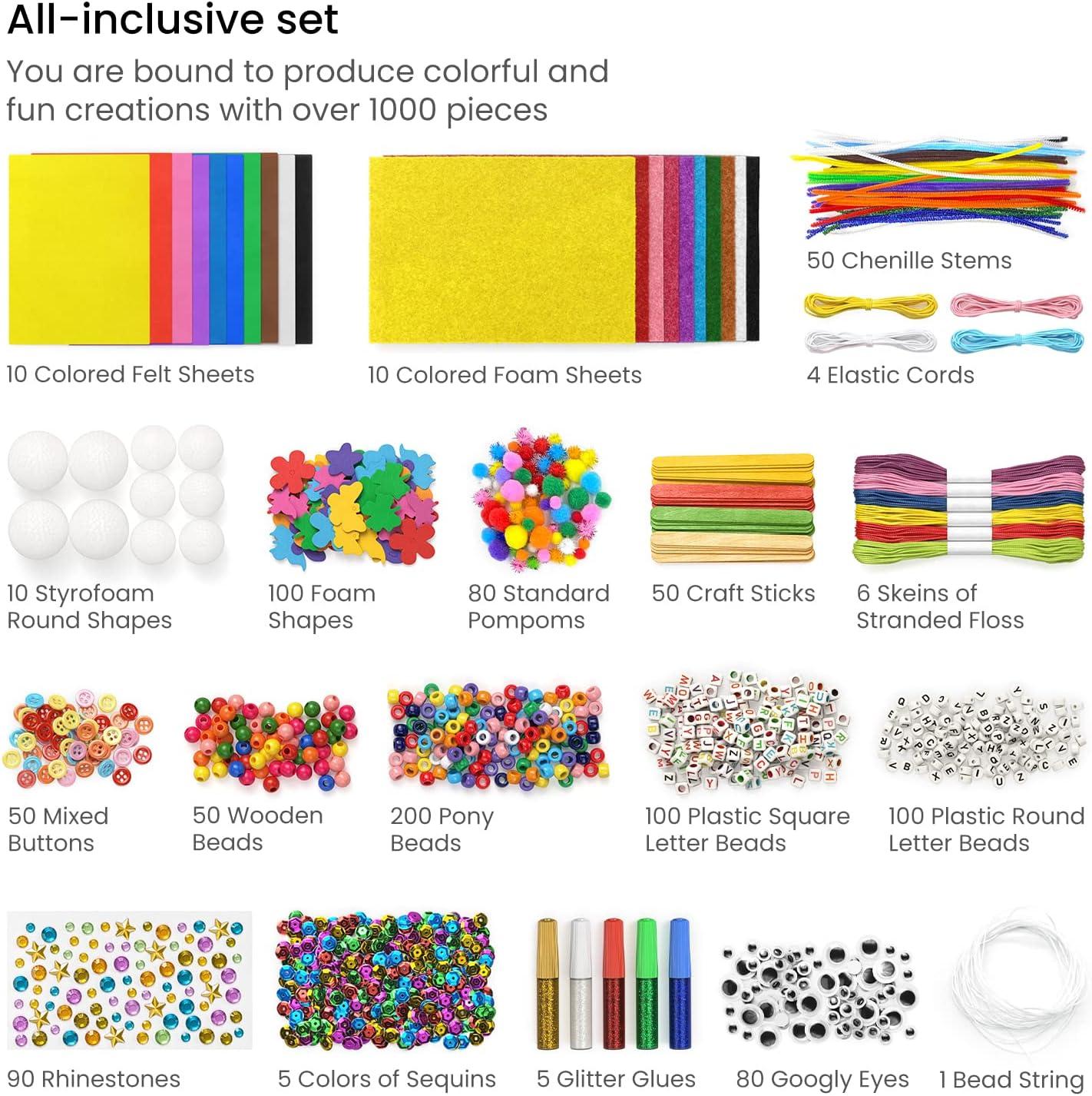 Arteza Ultimate Craft Kit, over 1,000 Pieces and Craft Supplies, Felt, Pom Poms, Googly Eyes, Glitter Glue, Pipe Cleaners for Crafts and DIY Projects