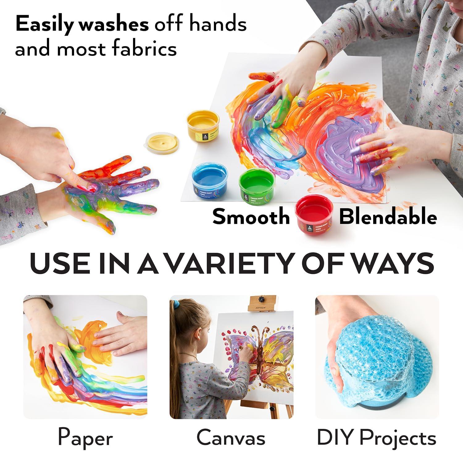 ARTEZA 30 Finger Paint Set, 1 fl oz, Non-Toxic Washable Finger Paint Kit for Kids, Art Supplies for Kids