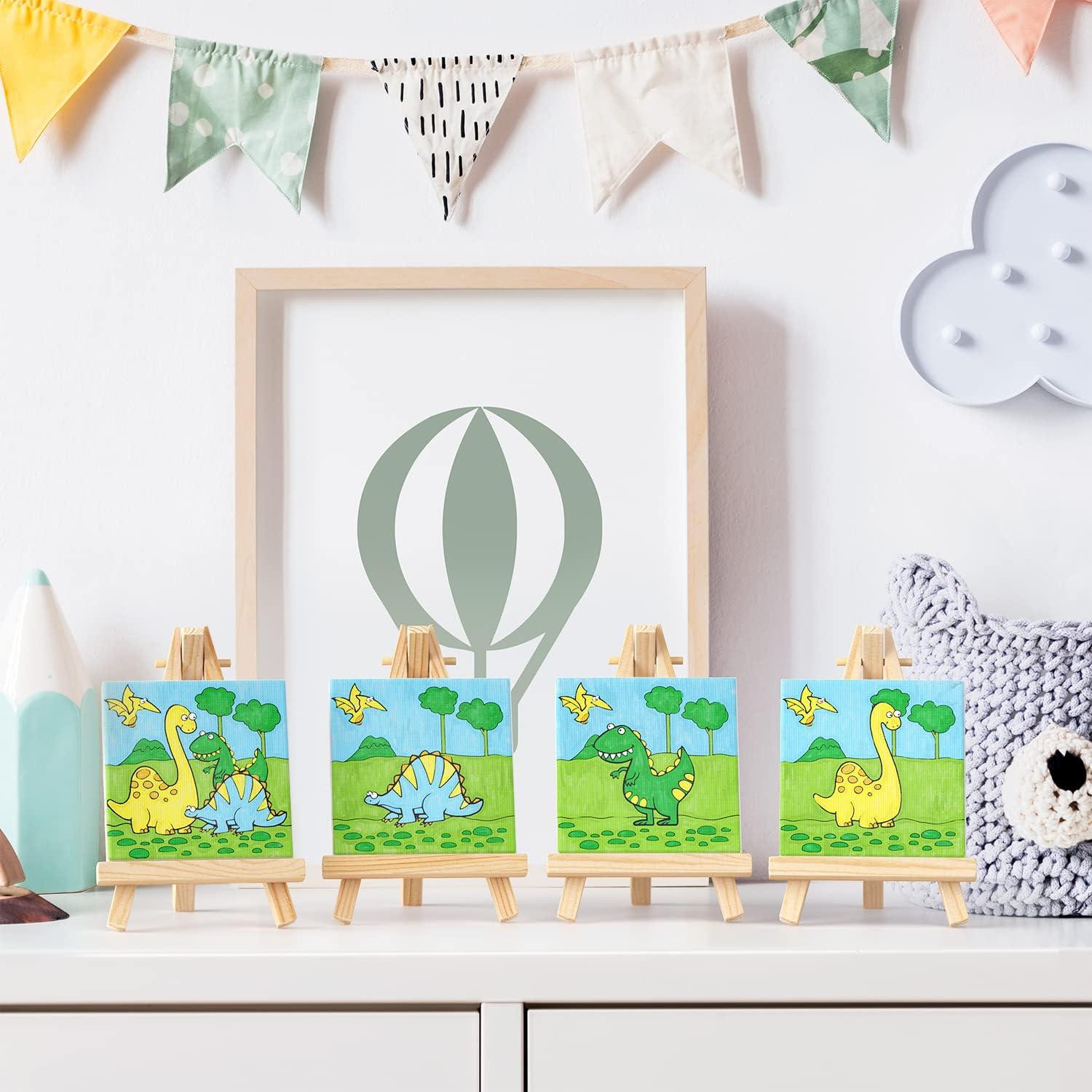 Arteza Kids Nature Painting Kit, 4 Canvases 3 x 3 Inches, 4 Easels, 12 Acrylic Paints, 2 Paint Brushes, 1 Palette, Kids Activities for Ages 6 and Up(Dinosaur)