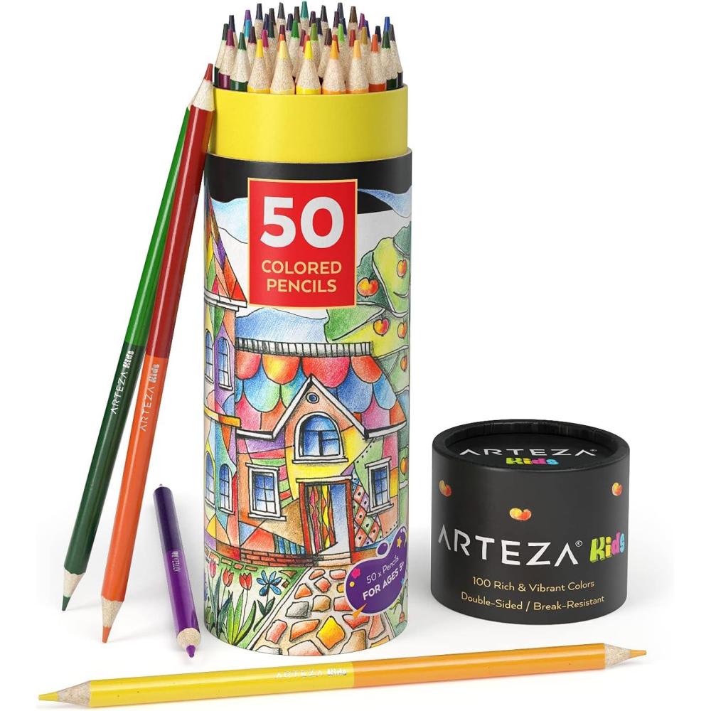 ARTEZA Scented Colored Pencils for Kids, 24 Triangle Pre-Sharpened Non-Toxic Smelly Pencils, for School Drawing, Arts & Crafts(Colored Double-Sided)