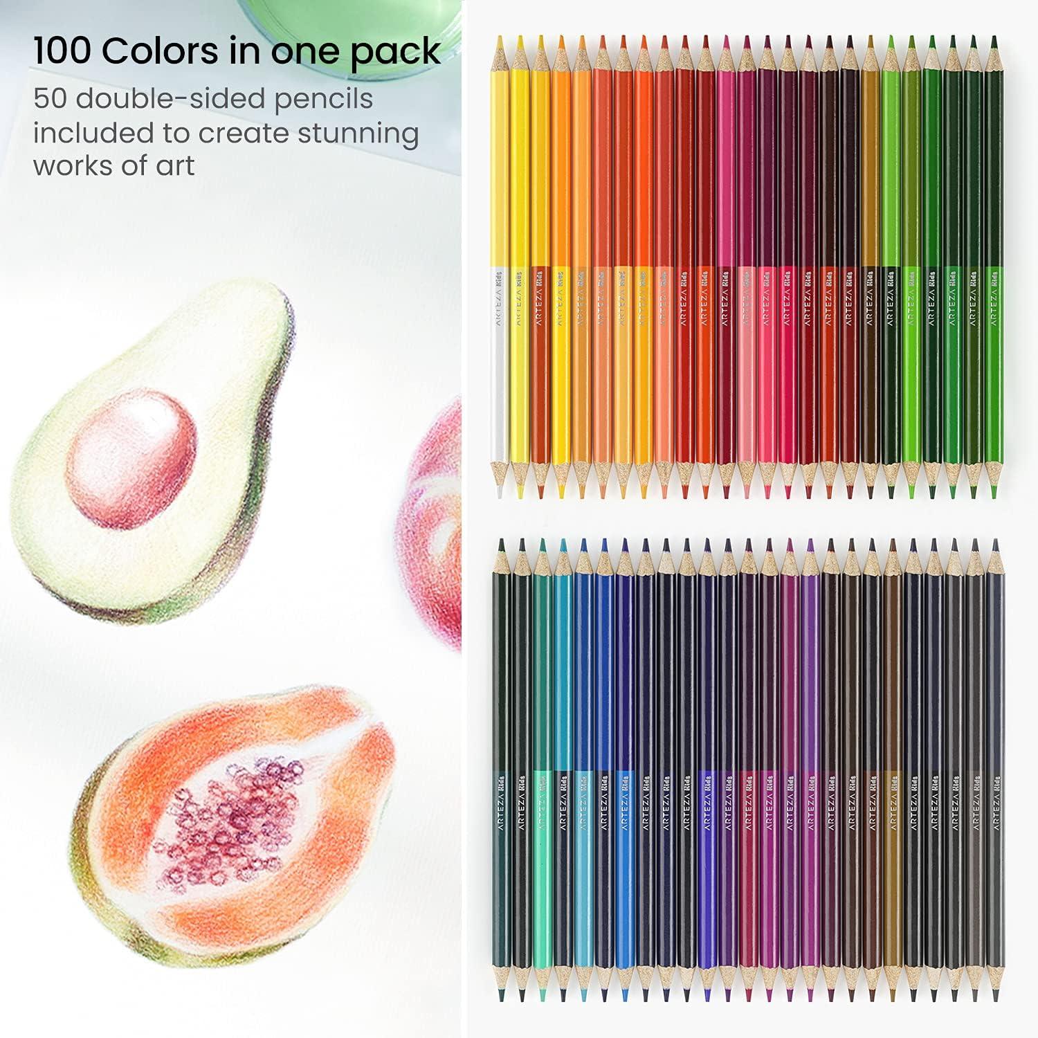 ARTEZA Scented Colored Pencils for Kids, 24 Triangle Pre-Sharpened Non-Toxic Smelly Pencils, for School Drawing, Arts & Crafts(Colored Double-Sided)