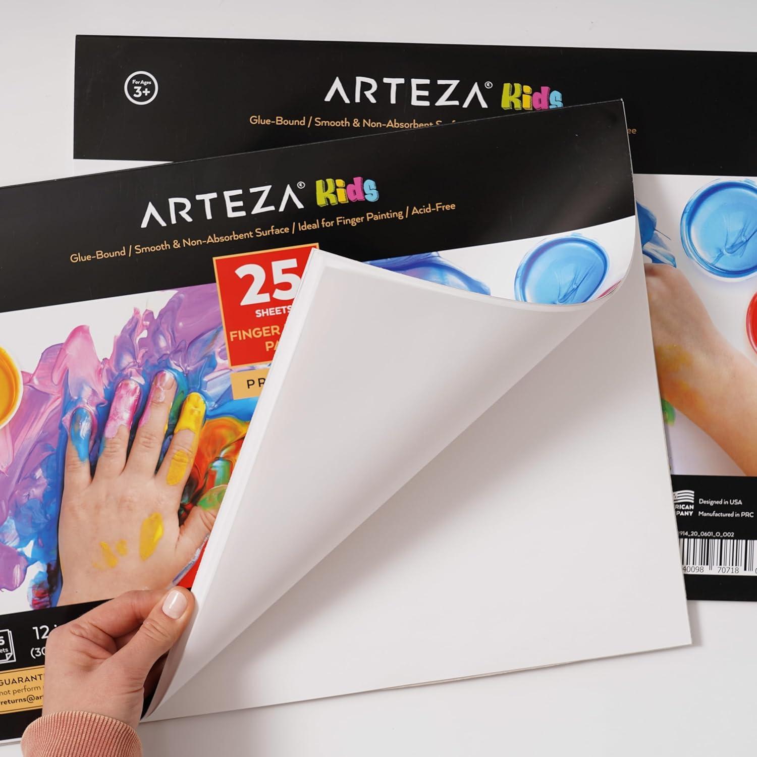 ARTEZA 12×16 Inches Finger Paint Paper Pad, Pack of 2 Finger Pads, 25 Sheets Each, 54lb/80gsm Drawing Pad for Kids