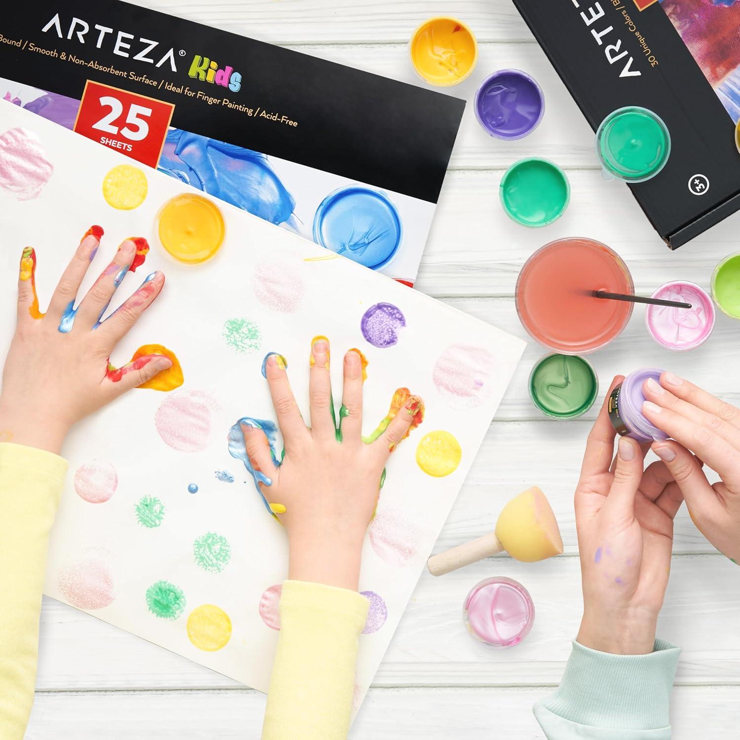 ARTEZA 12×16 Inches Finger Paint Paper Pad, Pack of 2 Finger Pads, 25 Sheets Each, 54lb/80gsm Drawing Pad for Kids
