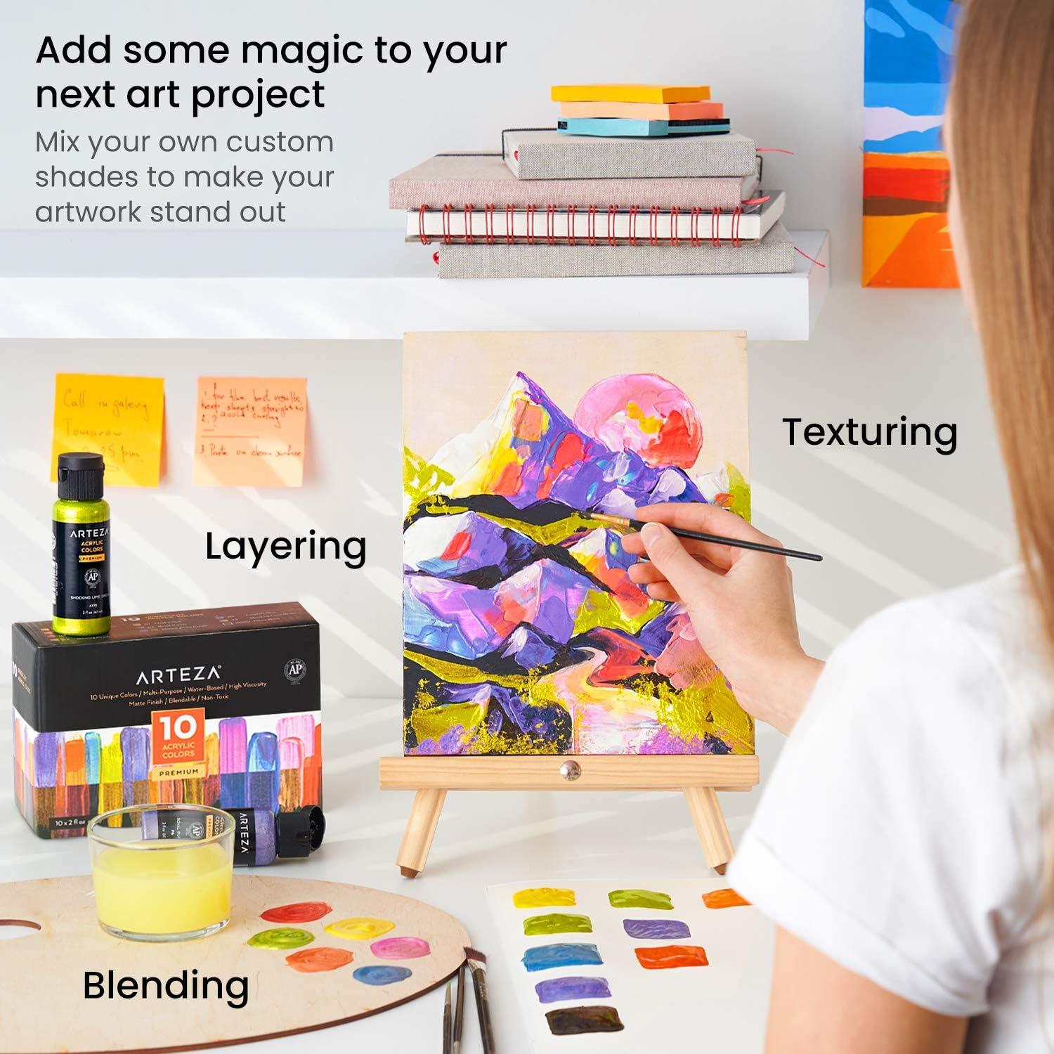 ARTEZA Iridescent Acrylic Paint Set – 10 Galaxy Tones, Shimmer Water-Based Paints for Canvas, Wood, Rocks, Fabrics, and Mixed Media Projects(10 x 60ml (2 fl oz) Galaxy Tones)