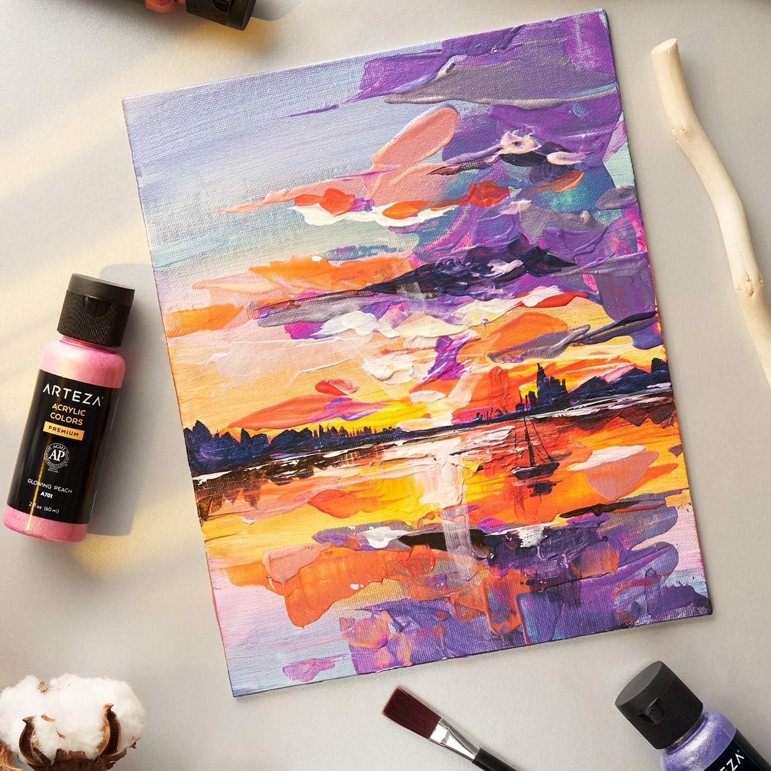 ARTEZA Iridescent Acrylic Paint Set – 10 Galaxy Tones, Shimmer Water-Based Paints for Canvas, Wood, Rocks, Fabrics, and Mixed Media Projects(10 x 60ml (2 fl oz) Galaxy Tones)