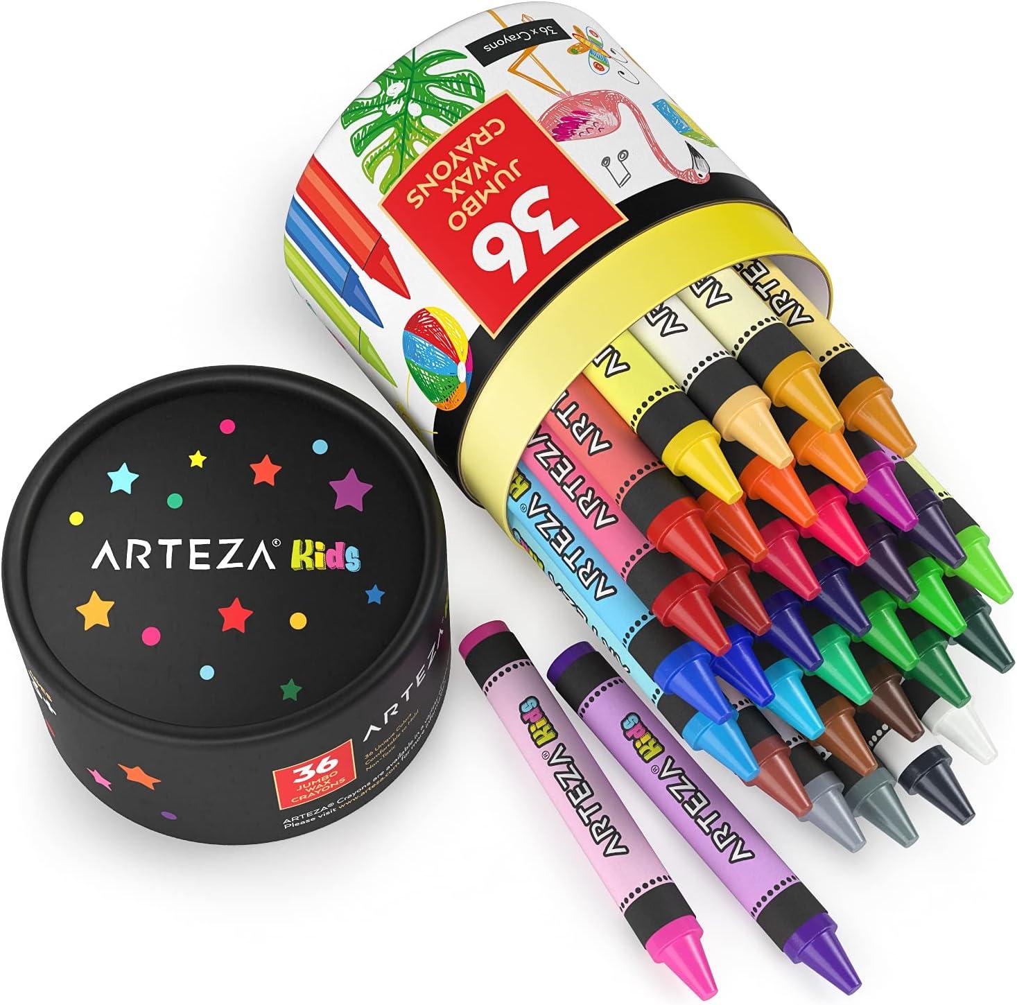 Arteza Kids Jumbo Crayons, Set of 36 Vivid Colors, Toddler Crayons from Wax