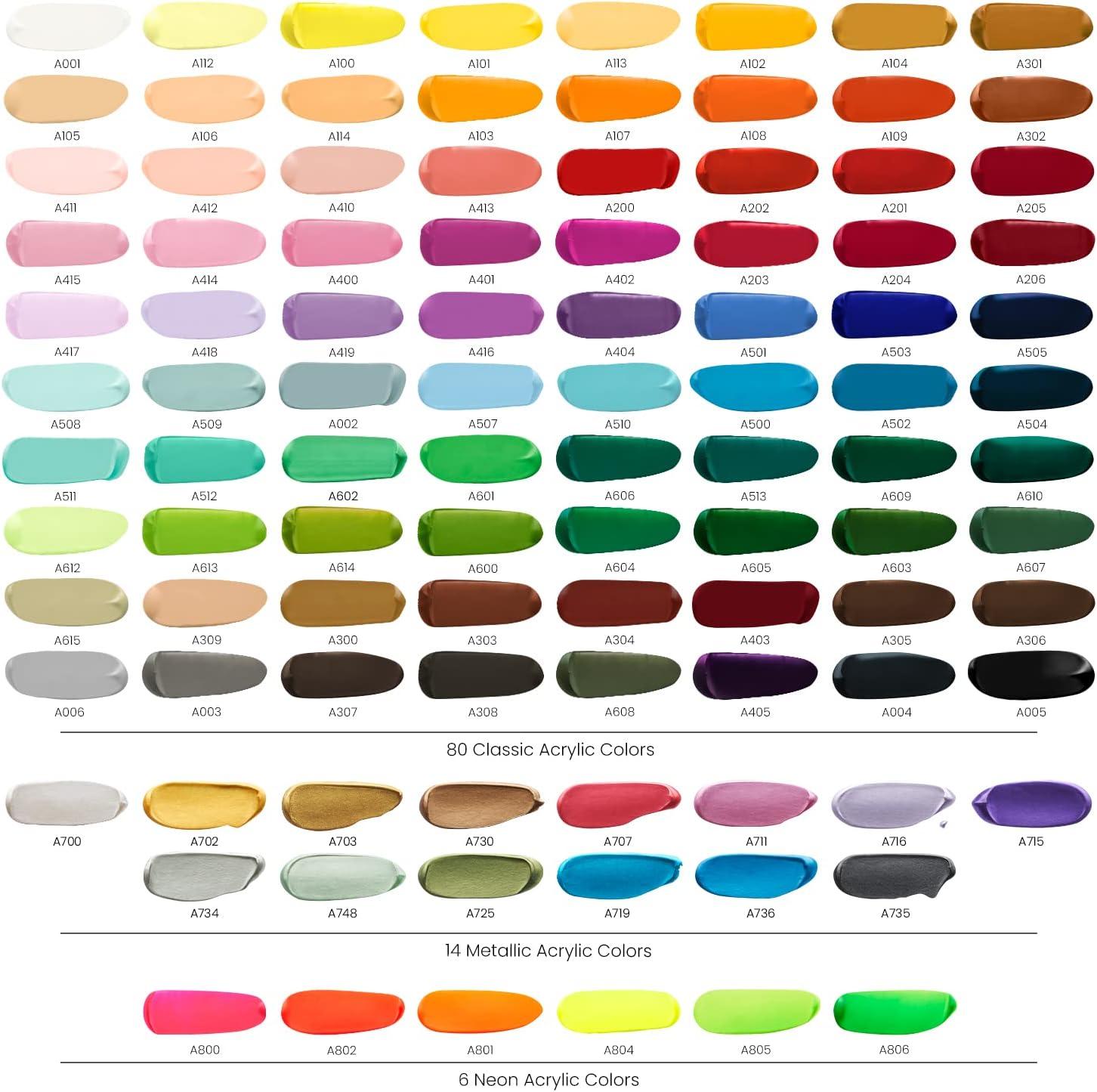 ARTEZA Acrylic Paint Set 24 Colors (0.74 oz Tubes). High-Viscosity, Richly Pigmented Paints for Canvas, Wood & Crafts. Non-Toxic Water-Based Formula. Holiday Gift for Artists & Painters(0.41 Fl Oz (Pack of 100))