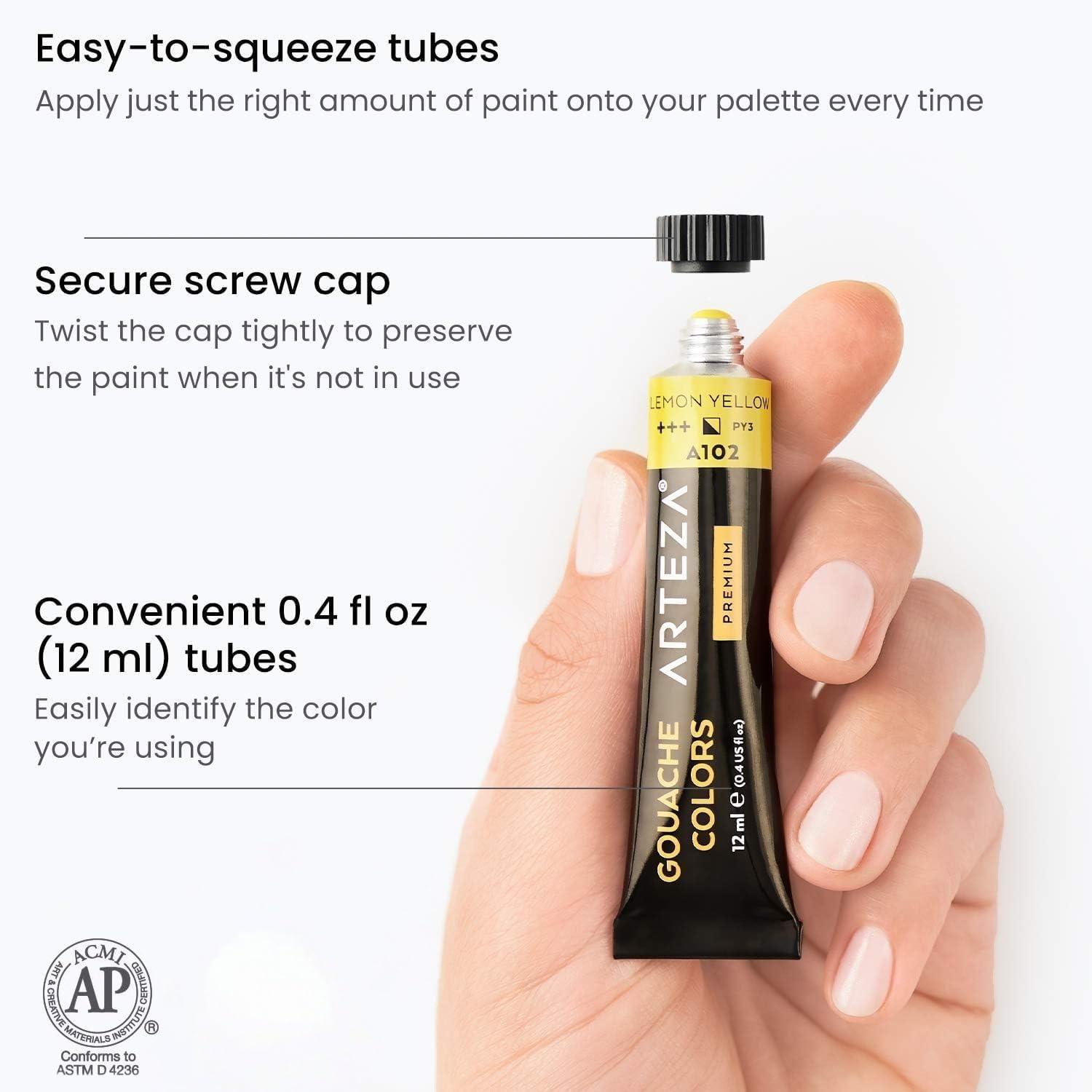 ARTEZA Gouache Paint, Set of 60, 12ml/0.4 US fl oz Gouache Paint Tubes for Professionals and Students(PAINT)