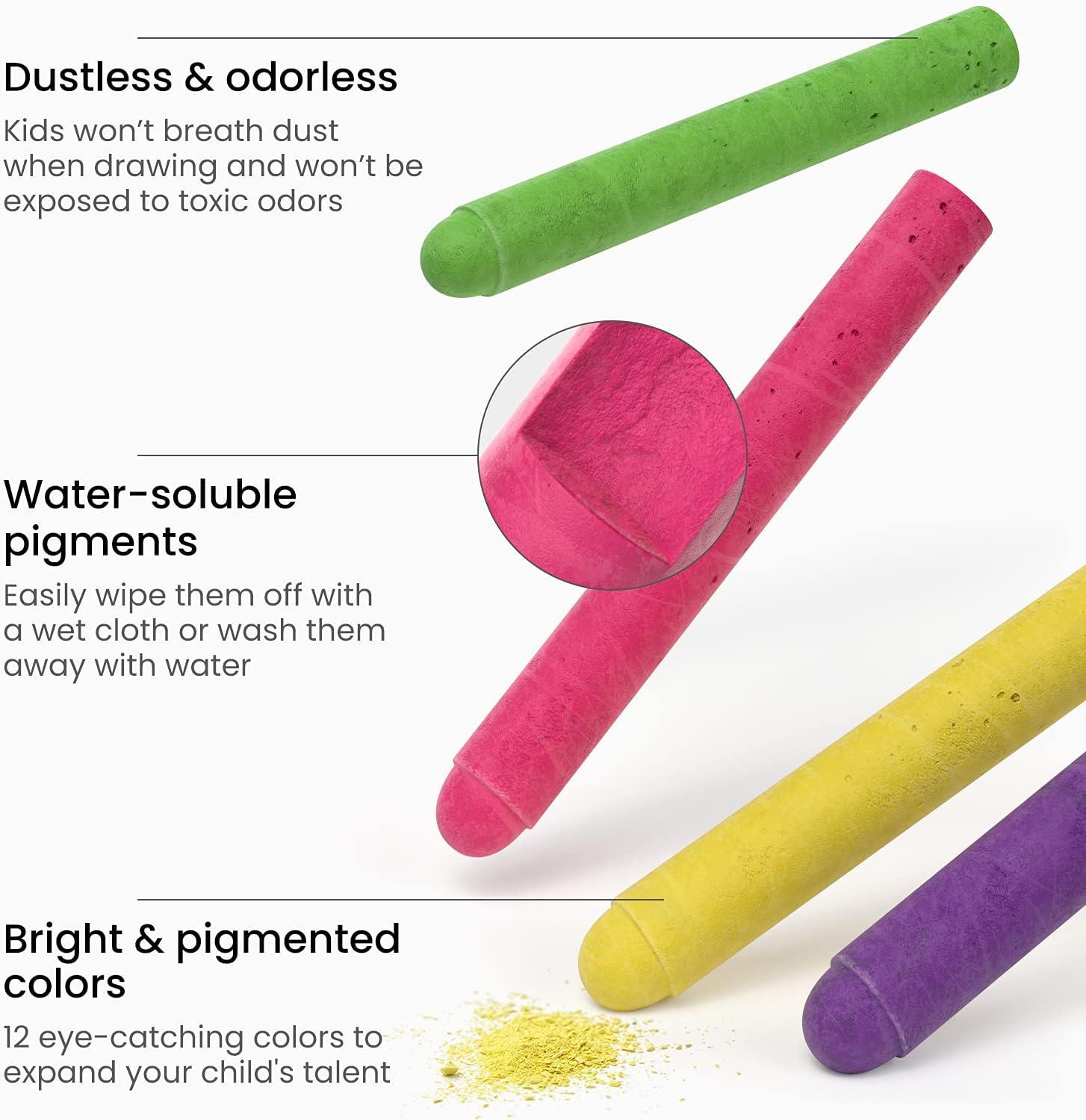Arteza Kids Colored Chalkboard Chalk, Set of 12, Washable Dustless Chalk with Holders, Art Supplies for Spring and Summer Activities, Playtime, and Chalkboard Art