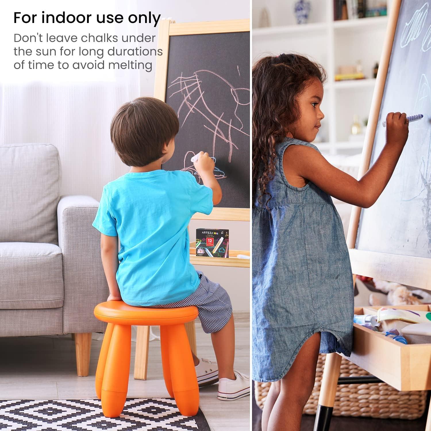 Arteza Kids Colored Chalkboard Chalk, Set of 12, Washable Dustless Chalk with Holders, Art Supplies for Spring and Summer Activities, Playtime, and Chalkboard Art