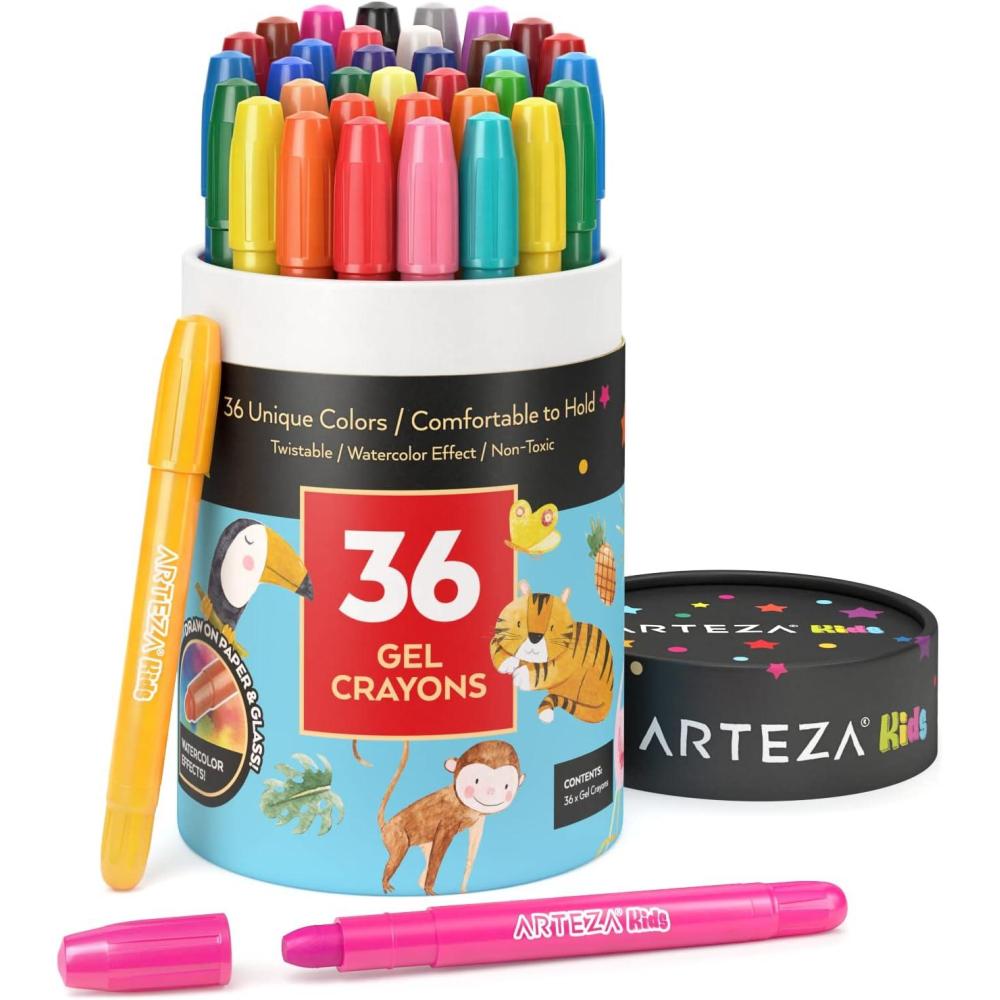 Arteza Kids Gel Crayons, 36 Count, Twistable and Washable Jumbo Crayons(1 Count (Pack of 36))