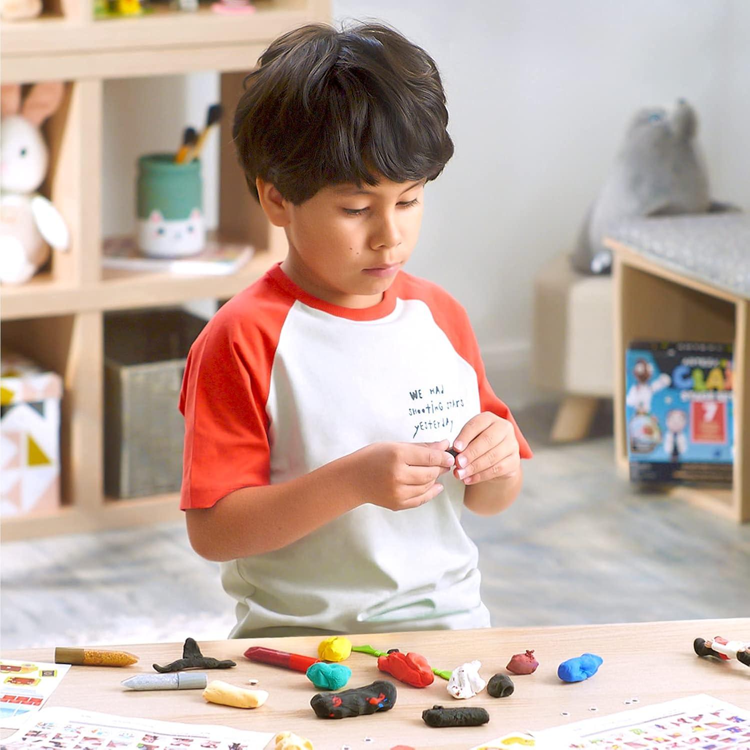 Arteza Kids Air Dry Clay, 42 Bars, Safari Stage Modeling Clay Kit, 14 Mini-Stages, 14 Googly Eyes, 3 Glitter Glues, 1 Craft Tool, 7 Instruction Sheets, Craft Supplies for Learning and Developing(Careers)