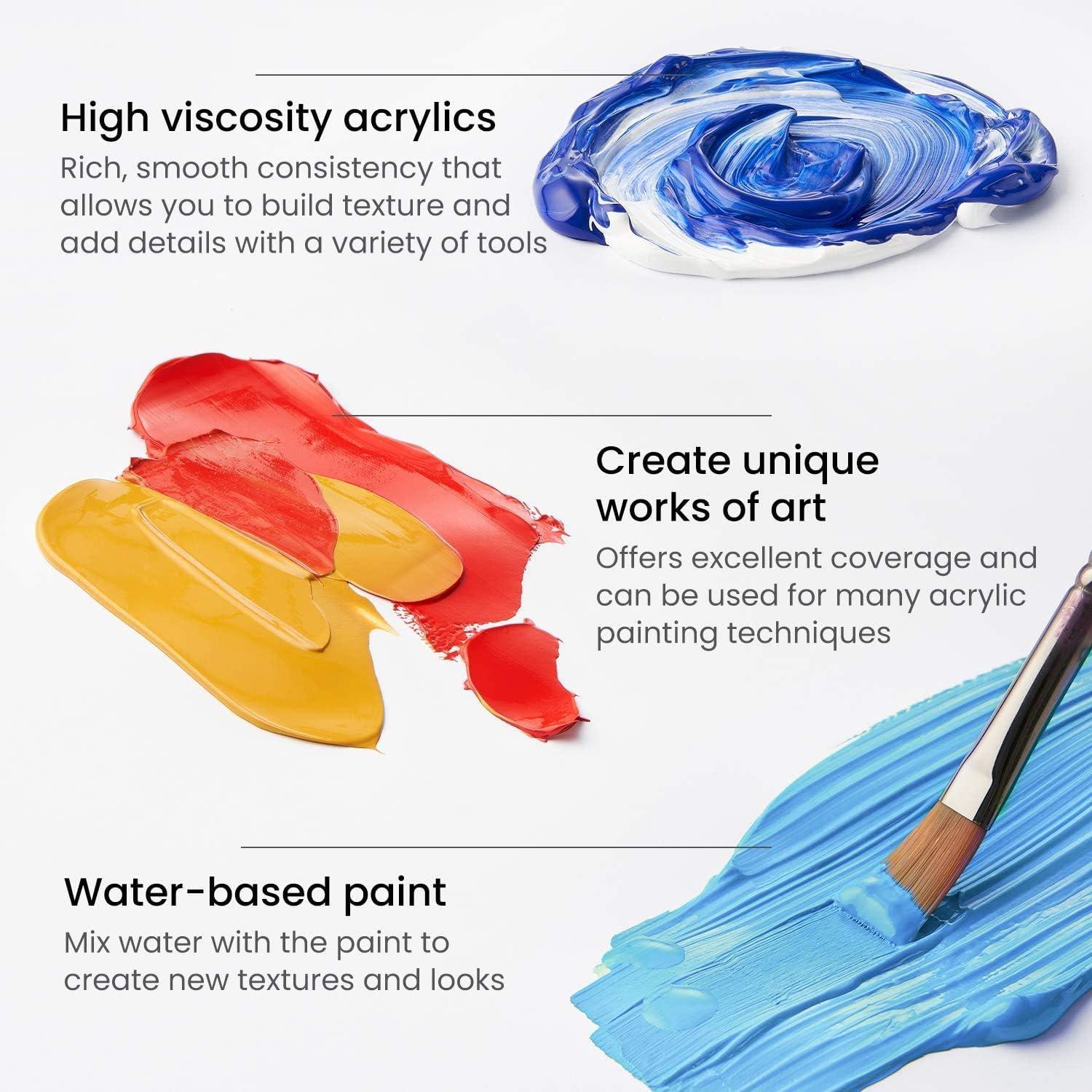 ARTEZA Acrylic Paint Set 24 Colors (0.74 oz Tubes). High-Viscosity, Richly Pigmented Paints for Canvas, Wood & Crafts. Non-Toxic Water-Based Formula. Holiday Gift for Artists & Painters(0.74 Fl Oz (Pack of 12))