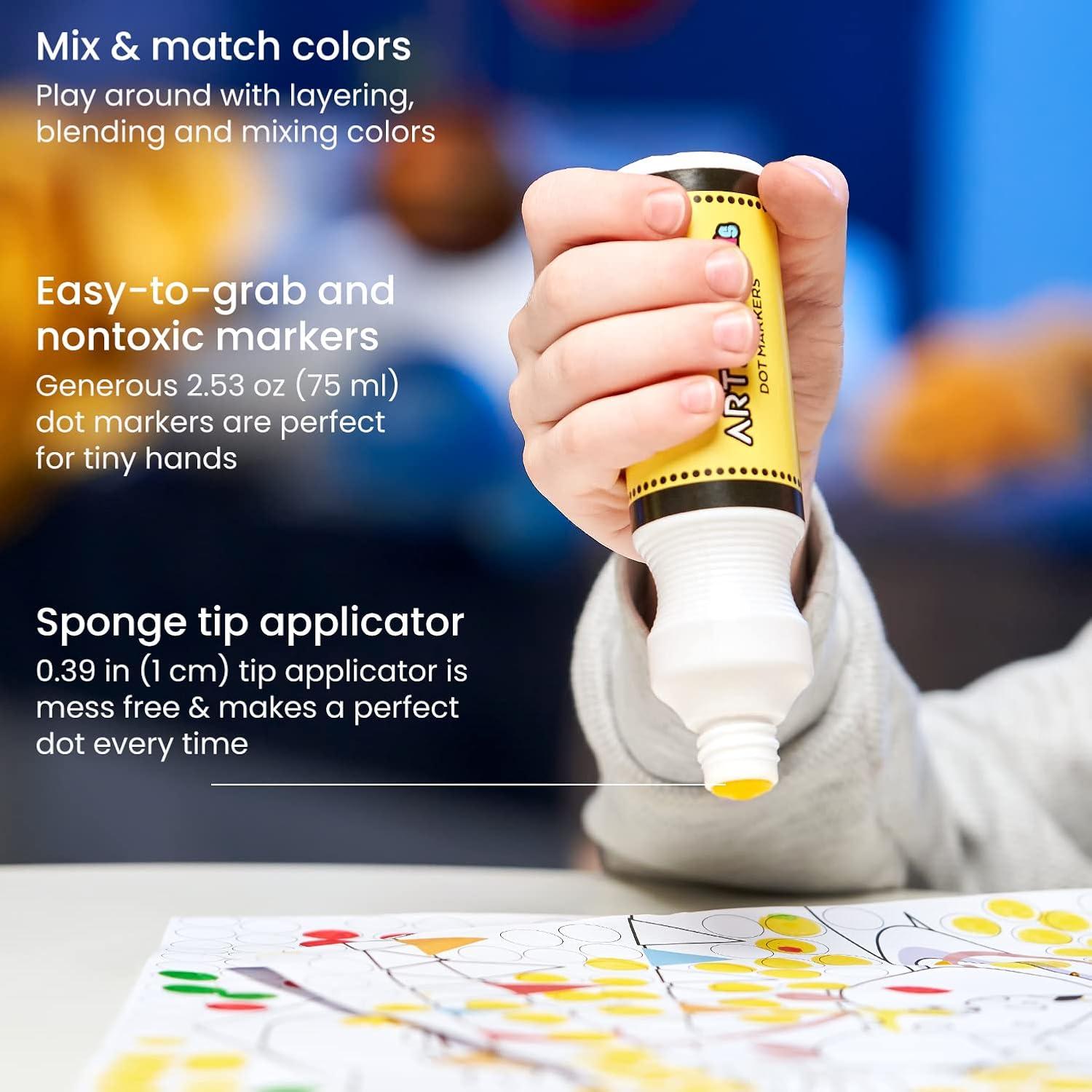 Arteza Kids Dot Markers with Activity Book, 6 Washable Bingo Daubers & 50-Page Book, Non-Toxic Art Supplies for Toddlers and Preschool Learning(Alphabet  Numbers & Shapes)