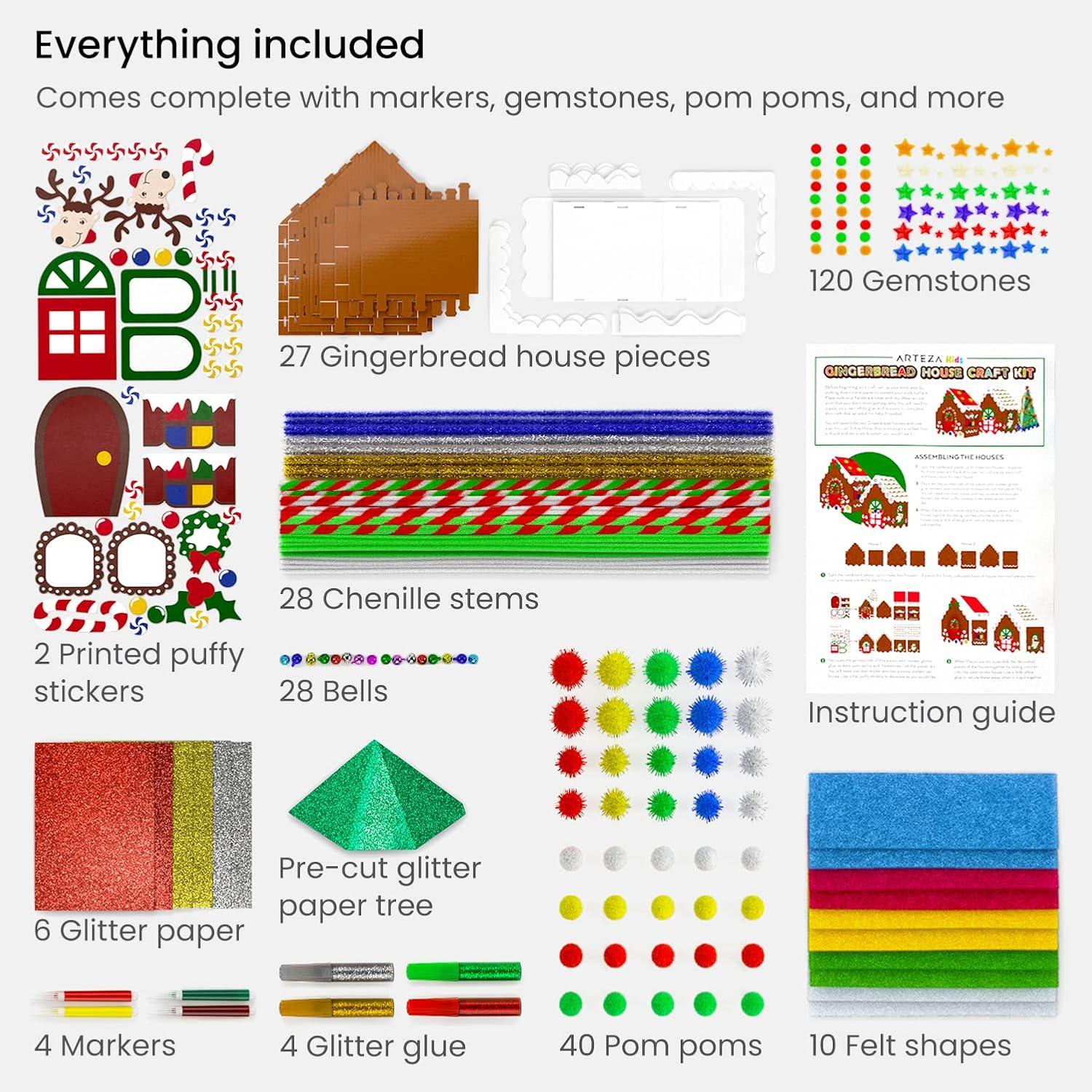 Arteza Kids Felt Kit, 422 Pieces, 21 Pre-Cut Glitter & Glitz Shapes, Assorted Felt Sheets, Glitter Mini-Pieces, Chenille Stems, and Accessories, Educational Kids’ Craft Supplies to Inspire Creativity(324 Pieces)