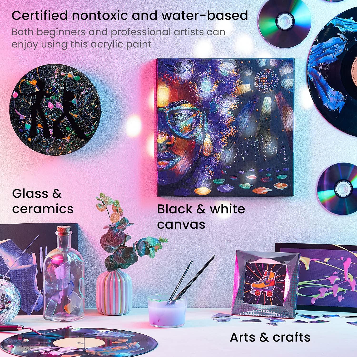 ARTEZA Iridescent Acrylic Paint Set – 10 Galaxy Tones, Shimmer Water-Based Paints for Canvas, Wood, Rocks, Fabrics, and Mixed Media Projects(10 x 60ml (2 fl oz) Dreamer Tones)