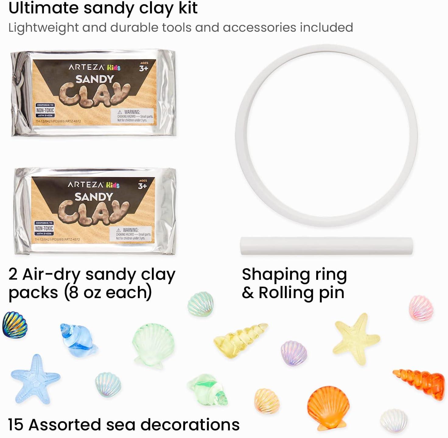 Arteza Kids Air-Dry Modeling Clay Kit, 6 x 8-oz Packs, 12 Sandy Clay Molds and 15 Assorted Sea-Life Beach Decorations, Soft, Pliable, Supplies for Kids’ Crafts and Sensory Play(Pack of 2)