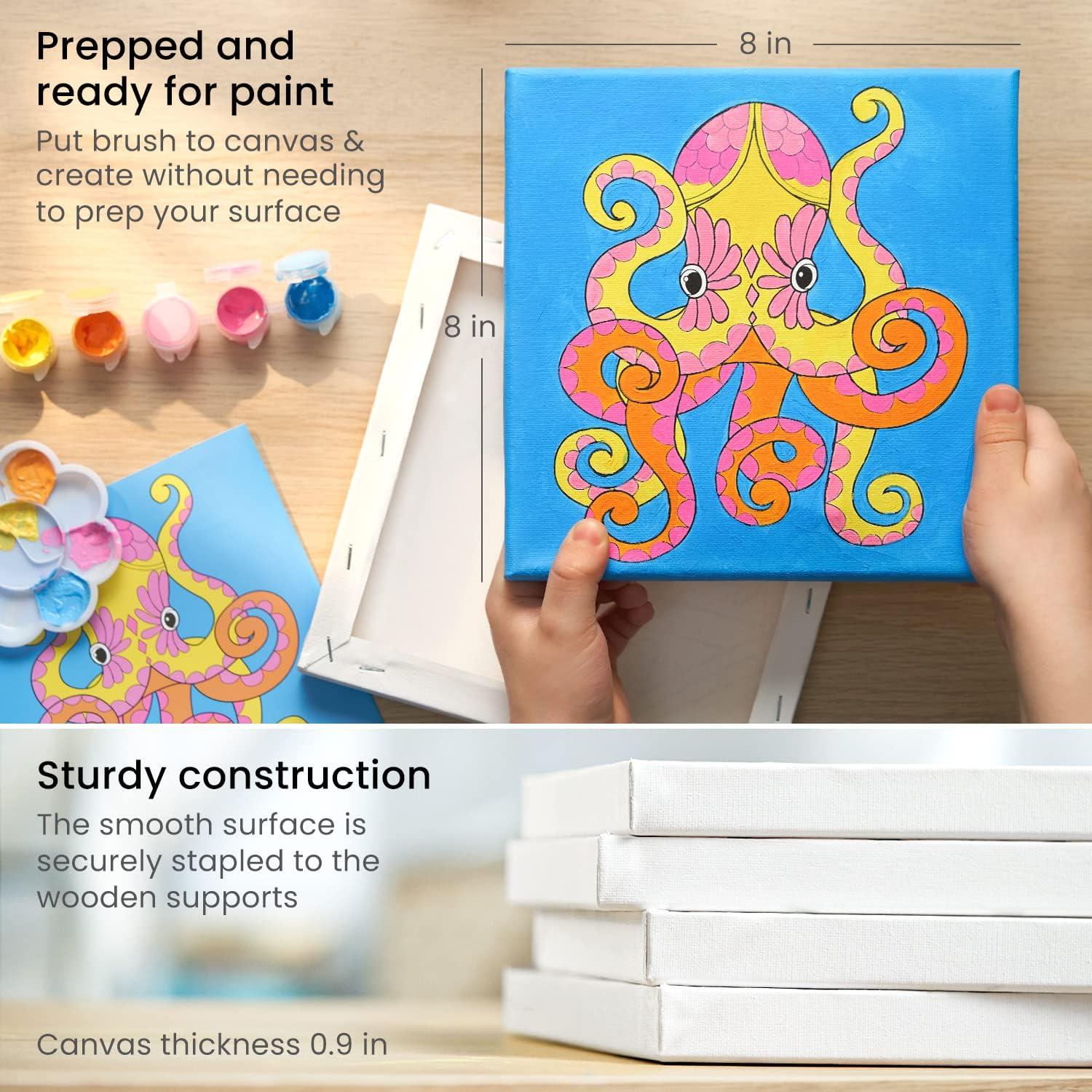 Arteza Kids Nature Painting Kit, 4 Canvases 3 x 3 Inches, 4 Easels, 12 Acrylic Paints, 2 Paint Brushes, 1 Palette, Kids Activities for Ages 6 and Up(Ocean Scenes)