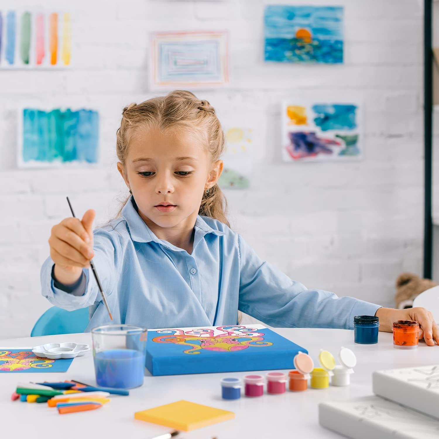 Arteza Kids Nature Painting Kit, 4 Canvases 3 x 3 Inches, 4 Easels, 12 Acrylic Paints, 2 Paint Brushes, 1 Palette, Kids Activities for Ages 6 and Up(Ocean Scenes)