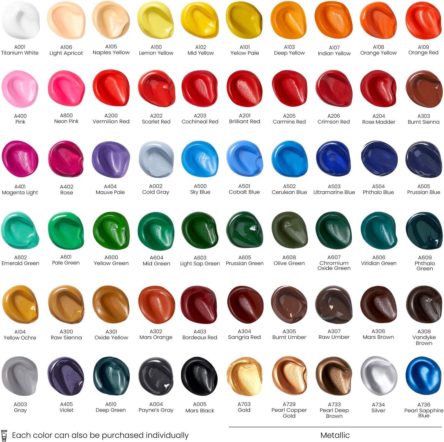 ARTEZA Acrylic Paint Set of 60 Colors, 0.74 ounces Tubes, 5 Metallic Colors Acrylic Paints, Non-Toxic Artist Paints. Art Supplies for Painting(0.74 Fl Oz (Pack of 60))