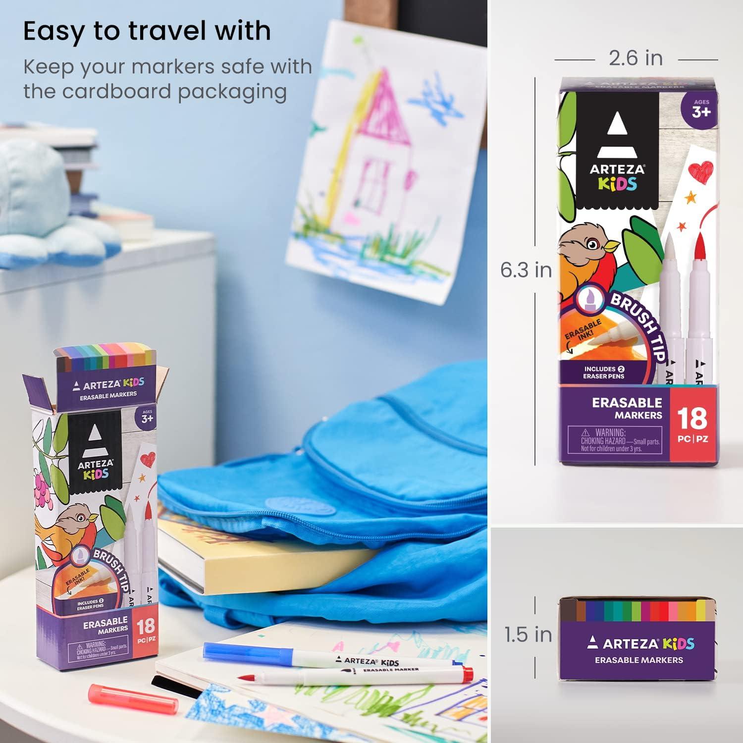 ARTEZA Kids Fine Tip Washable Markers, 42 Bright Colors, 36 Washable Marker Pens and 6 Non-Washable Neon Pens, School Supplies for Kids Ages 3 and Up(18 Bold Tip)