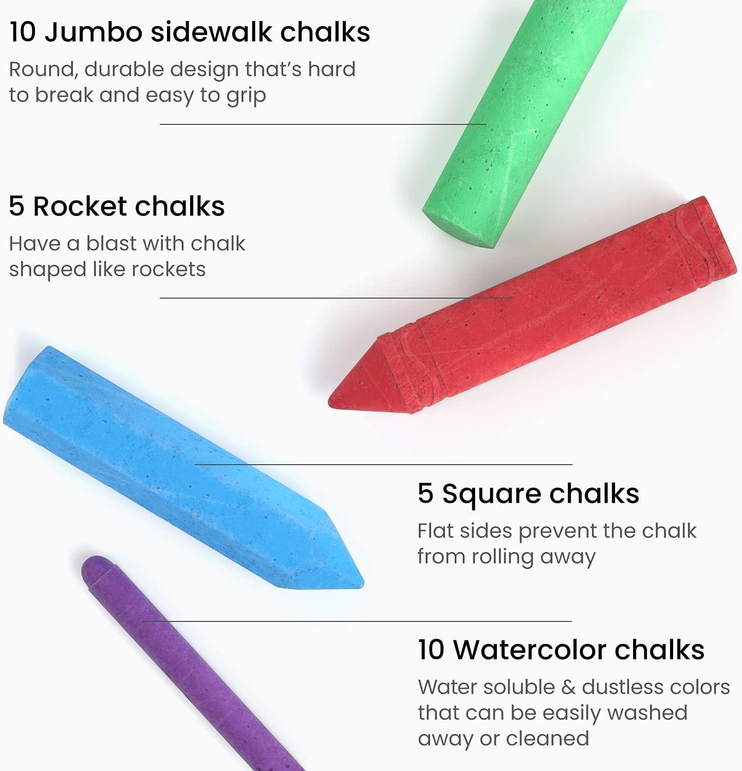 Arteza Kids Sidewalk Chalk and Stencil Set, 32 Pieces, Jumbo, Rocket, and Egg Chalks(Green)