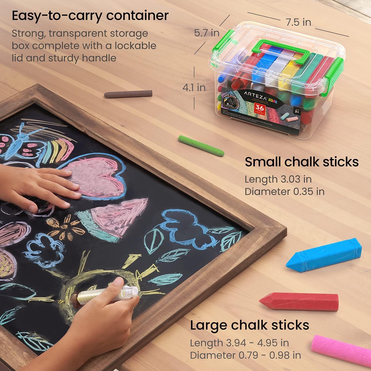 Arteza Kids Sidewalk Chalk and Stencil Set, 32 Pieces, Jumbo, Rocket, and Egg Chalks(Green)