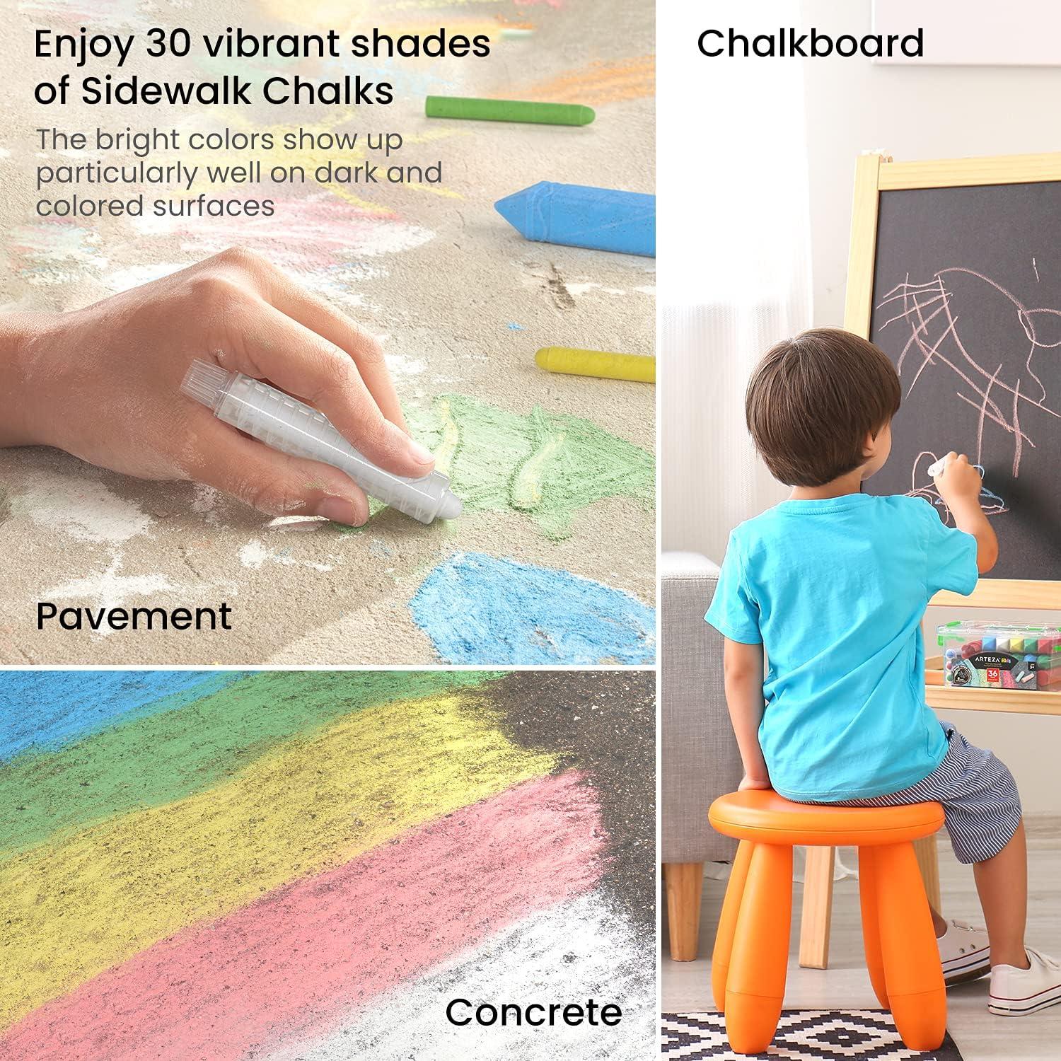Arteza Kids Sidewalk Chalk and Stencil Set, 32 Pieces, Jumbo, Rocket, and Egg Chalks(Green)