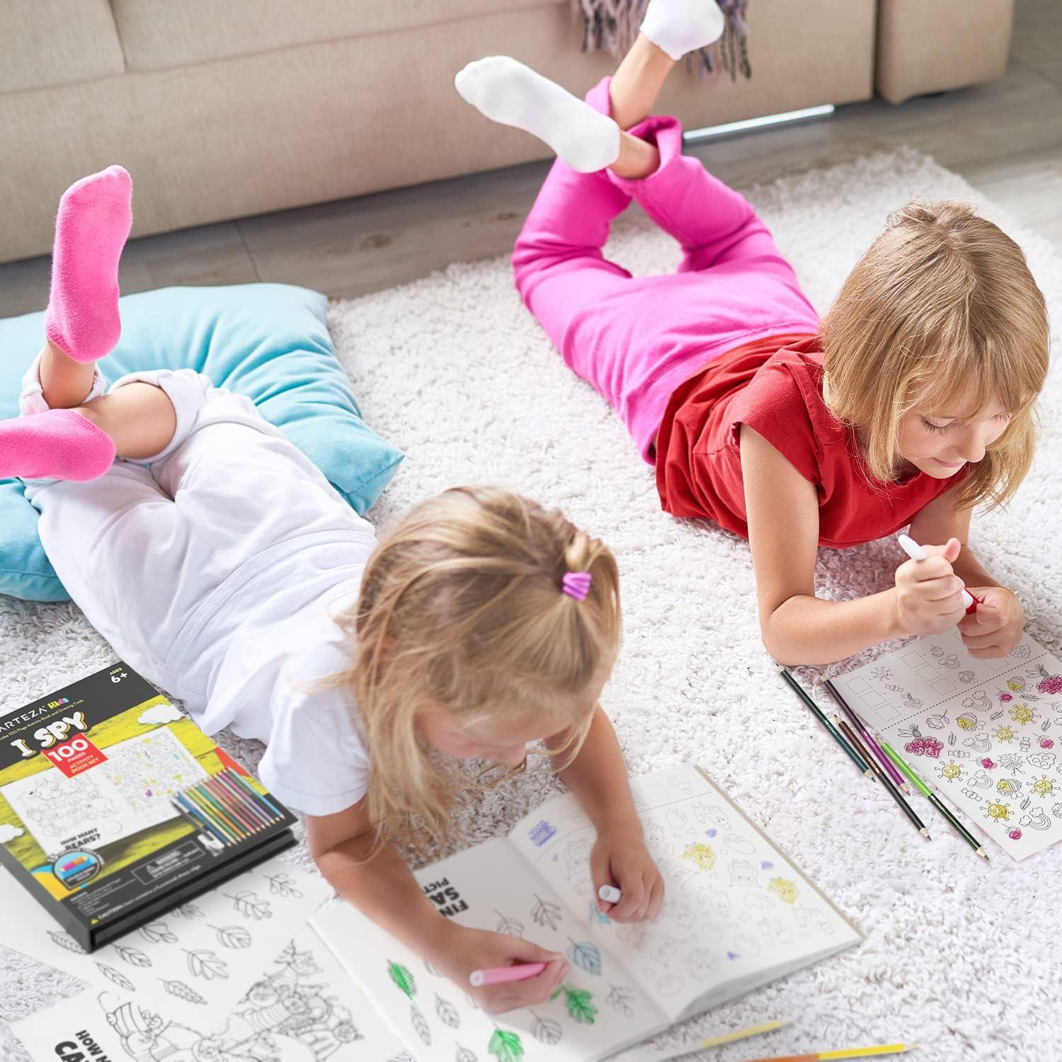 ARTEZA Kids Coloring Book and Colored Pencils Kit, 8.5×11 Inches, Sea Creature Illustrations, 50 Double-Sided Coloring Sheets, 100-lb Paper(I Spy)