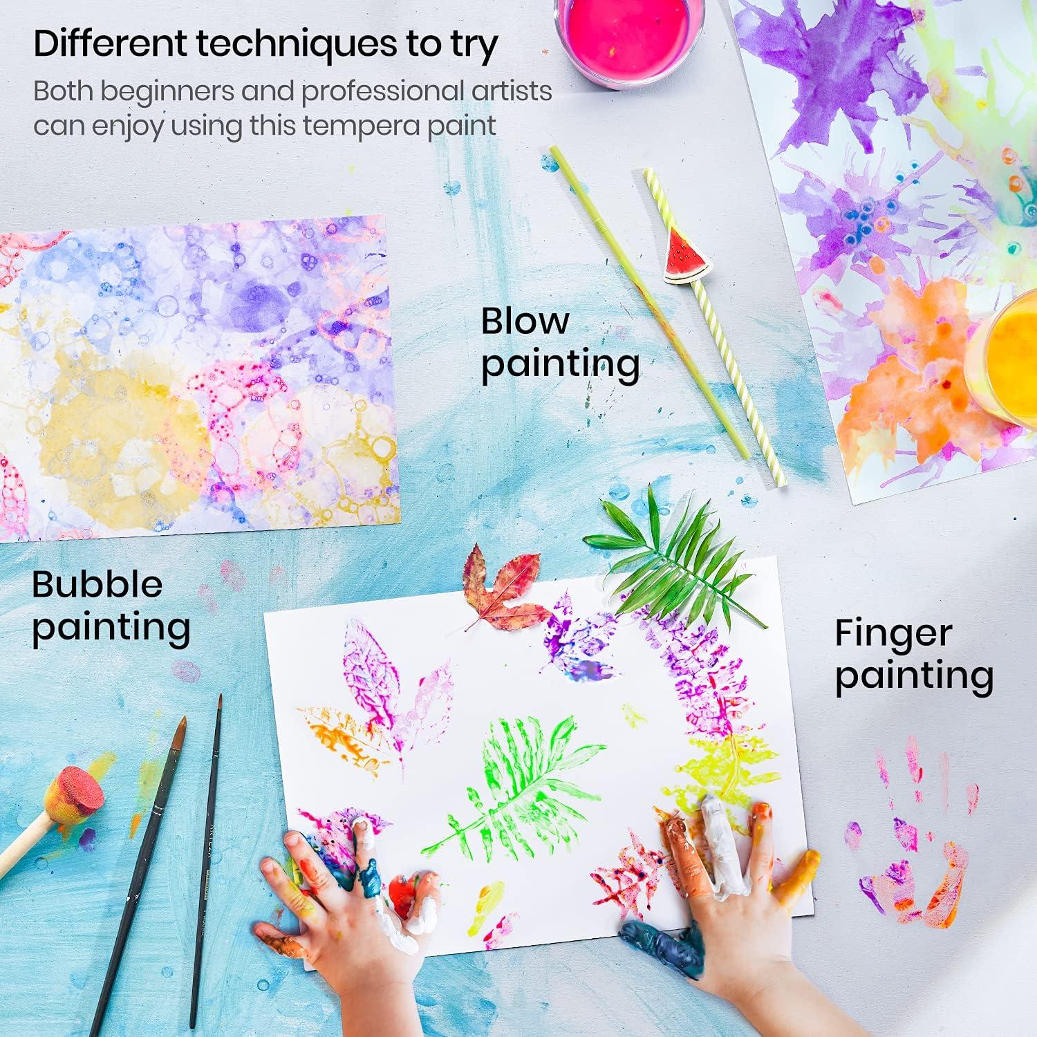 ARTEZA 16 Kids Tempera Paint Set, 13.5 oz/400 ml, Non-Toxic Washable Tempera Paint Bottles, Kids Art Supplies(Set of 16 Assorted)