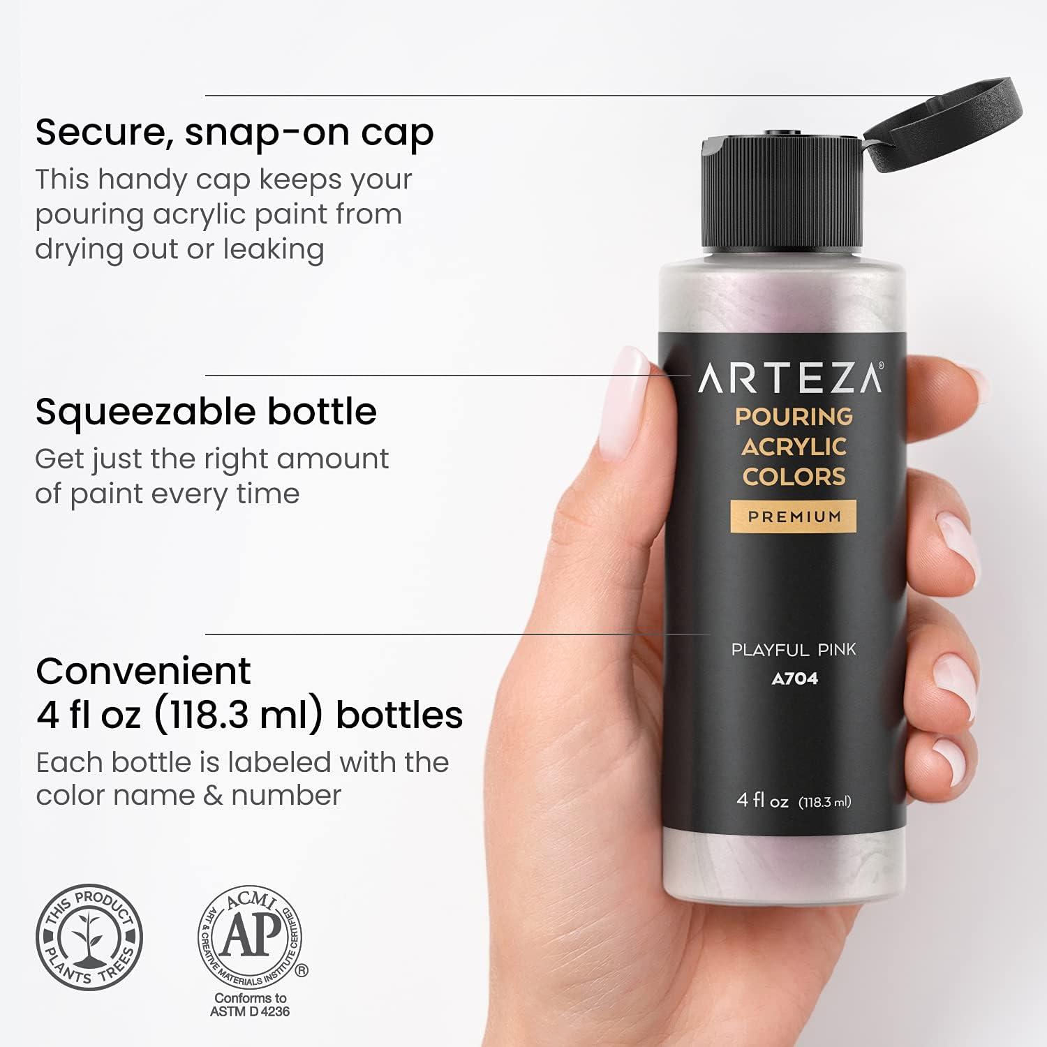 ARTEZA Iridescent Acrylic Paint Set – 10 Galaxy Tones, Shimmer Water-Based Paints for Canvas, Wood, Rocks, Fabrics, and Mixed Media Projects(8 x 118ml (4 fl oz) Elixir Tones)