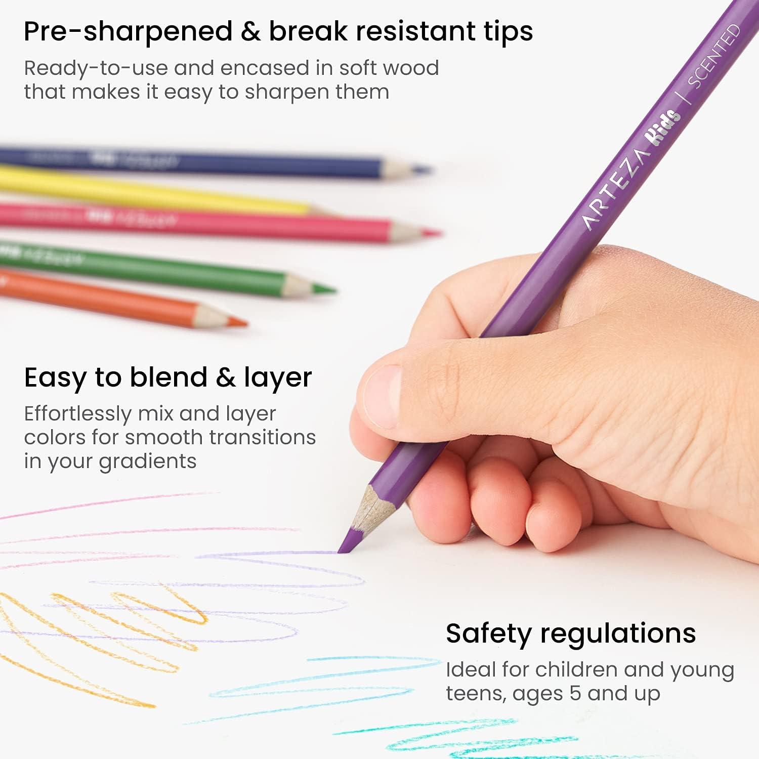 ARTEZA Scented Colored Pencils for Kids, 24 Triangle Pre-Sharpened Non-Toxic Smelly Pencils, for School Drawing, Arts & Crafts(Scented)