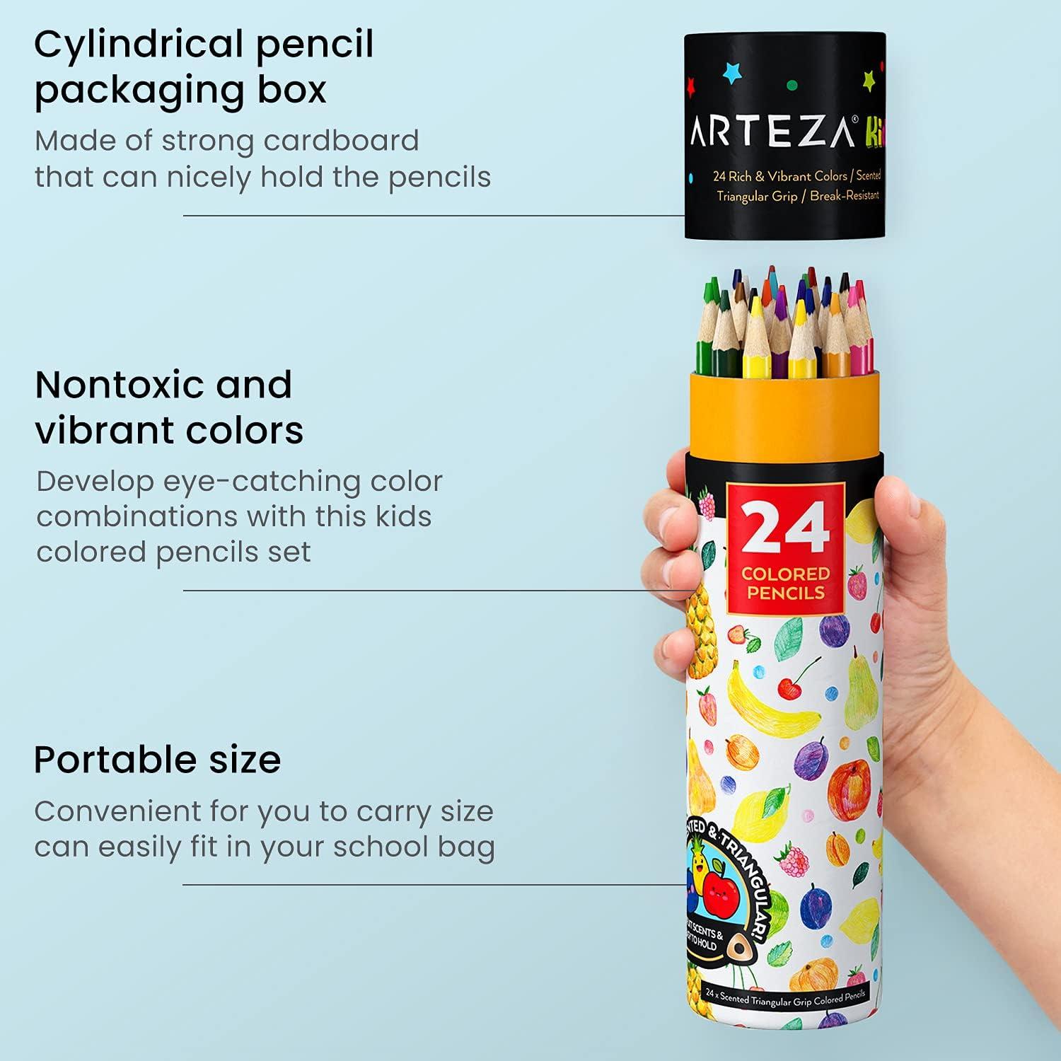ARTEZA Scented Colored Pencils for Kids, 24 Triangle Pre-Sharpened Non-Toxic Smelly Pencils, for School Drawing, Arts & Crafts(Scented)