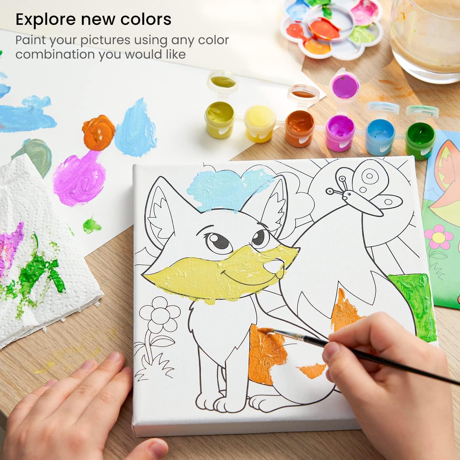 Arteza Kids Nature Painting Kit, 4 Canvases 3 x 3 Inches, 4 Easels, 12 Acrylic Paints, 2 Paint Brushes, 1 Palette, Kids Activities for Ages 6 and Up(Animals)