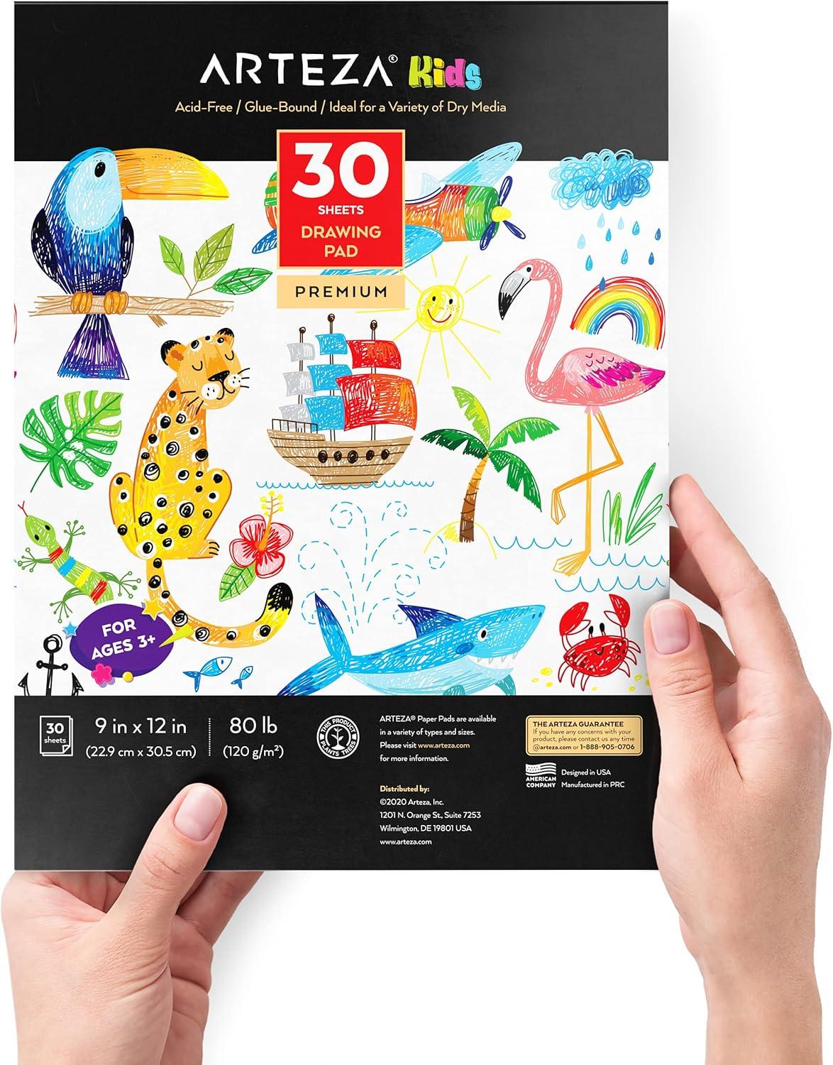 ARTEZA Kids Drawing Pad, Pack of 2, 9 x 12 Inches, 30 Sheets Each, Art Supplies for Drawing and Sketching with Crayons, Colored Pencils, and Markers