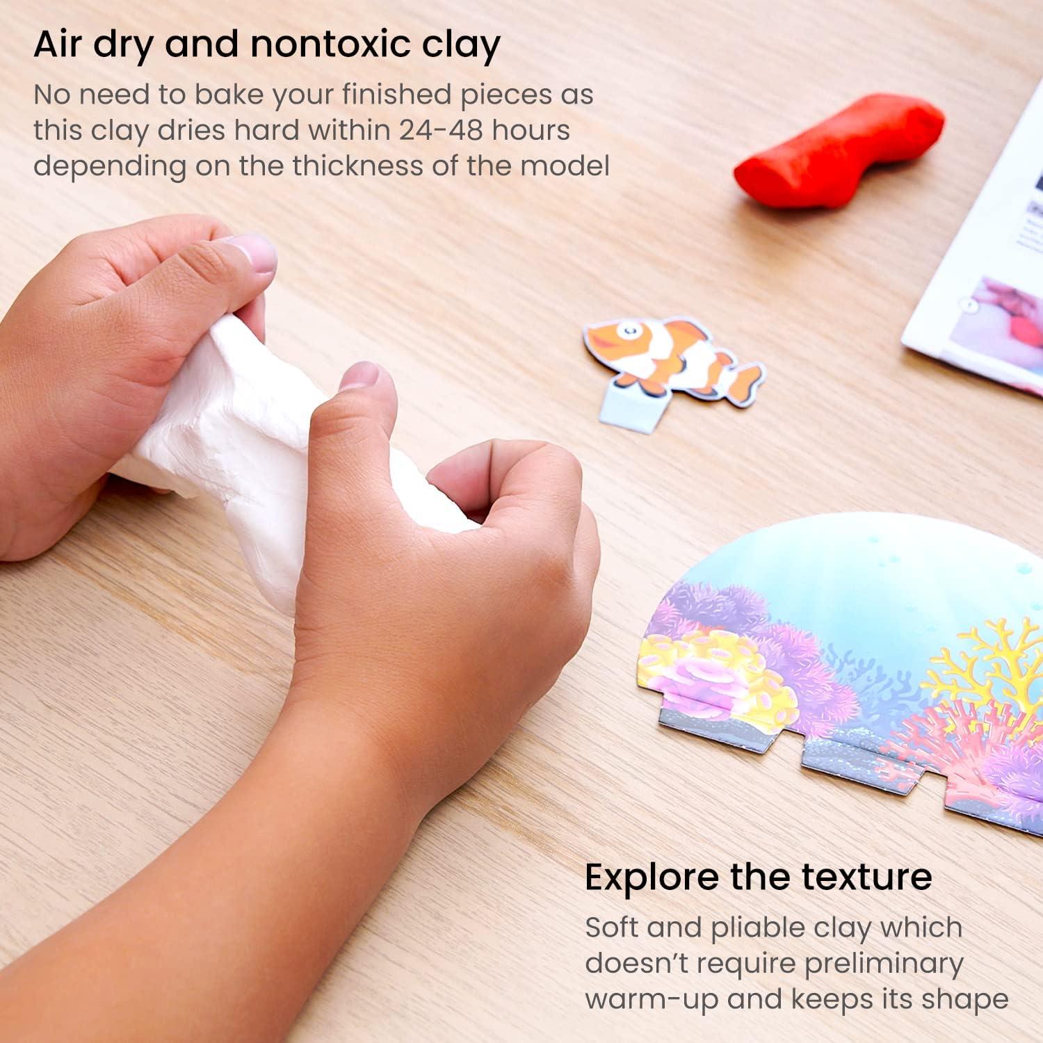 Arteza Kids Air Dry Clay, 42 Bars, Safari Stage Modeling Clay Kit, 14 Mini-Stages, 14 Googly Eyes, 3 Glitter Glues, 1 Craft Tool, 7 Instruction Sheets, Craft Supplies for Learning and Developing(Sea Life Stage)