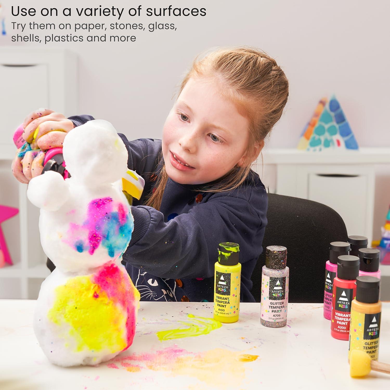 ARTEZA 16 Kids Tempera Paint Set, 13.5 oz/400 ml, Non-Toxic Washable Tempera Paint Bottles, Kids Art Supplies(Set of 32 Assorted)