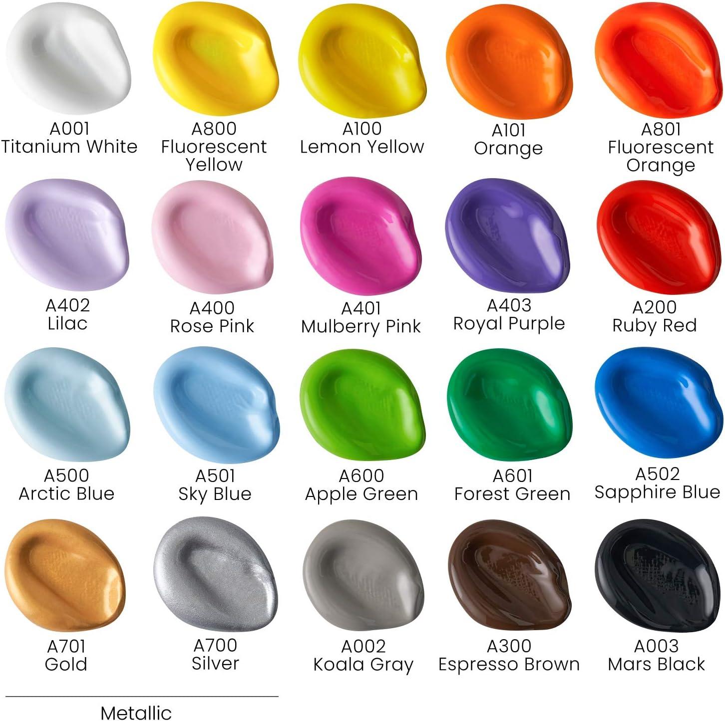 ARTEZA Craft Acrylic Paint Set, Water-Based Acrylic Craft Paint, Matte Finish Artist Paints, Art Supplies for Glass, Wood, Ceramics, Fabrics, Leather(Basic Colors)
