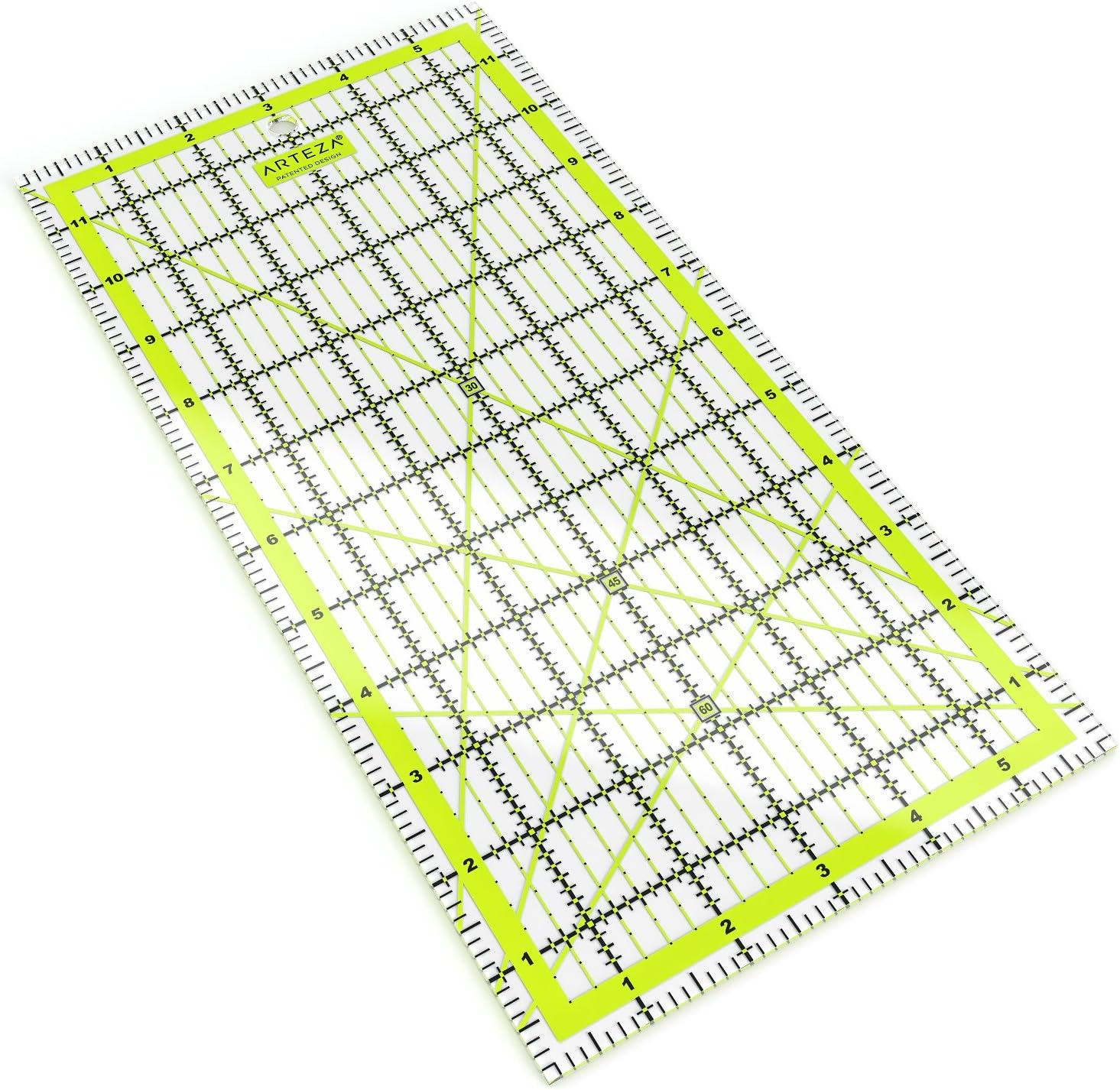 ARTEZA Quilting Ruler, Laser Cut Acrylic, Double Colored Grid Lines, 6″x6″(6 x 12)