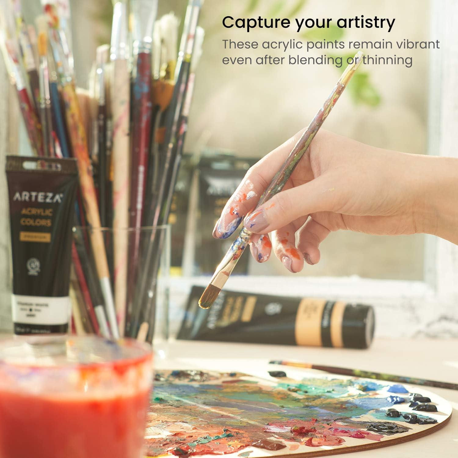 ARTEZA Acrylic Paint Set of 14 Colors, 4.06 Ounce Tubes, Non-Toxic Acrylic Artist Paints. Art Supplies for Painting(14 Pack)