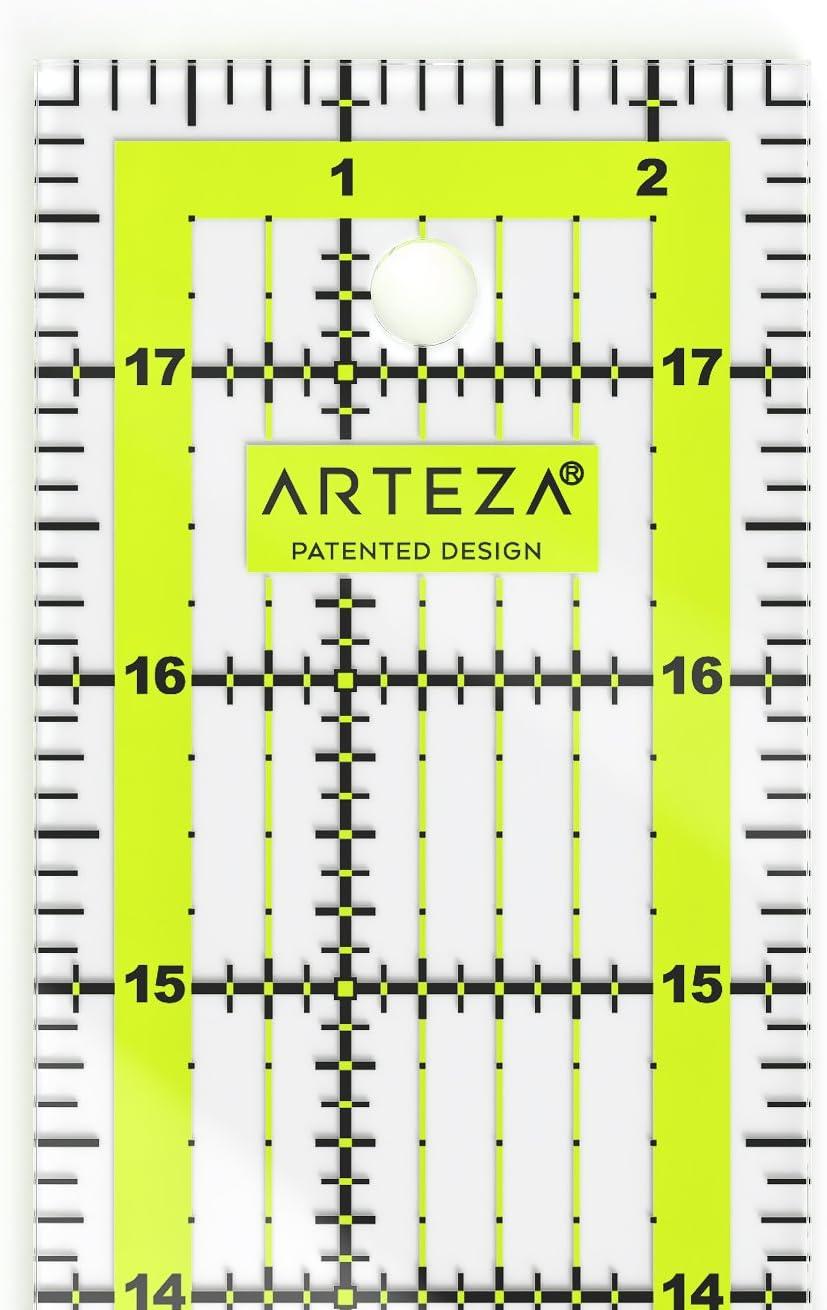 ARTEZA Quilting Ruler, Laser Cut Acrylic, Double Colored Grid Lines, 6″x6″(2.5 x 18)