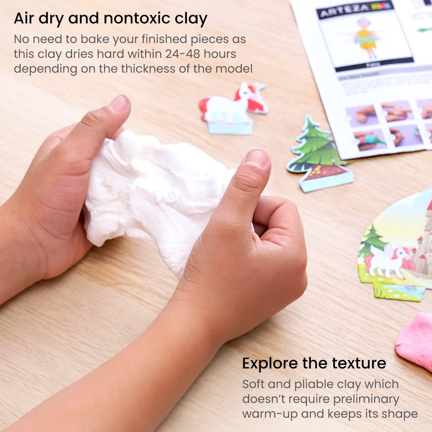 Arteza Kids Air Dry Clay, 42 Bars, Safari Stage Modeling Clay Kit, 14 Mini-Stages, 14 Googly Eyes, 3 Glitter Glues, 1 Craft Tool, 7 Instruction Sheets, Craft Supplies for Learning and Developing(Magical Creatures)