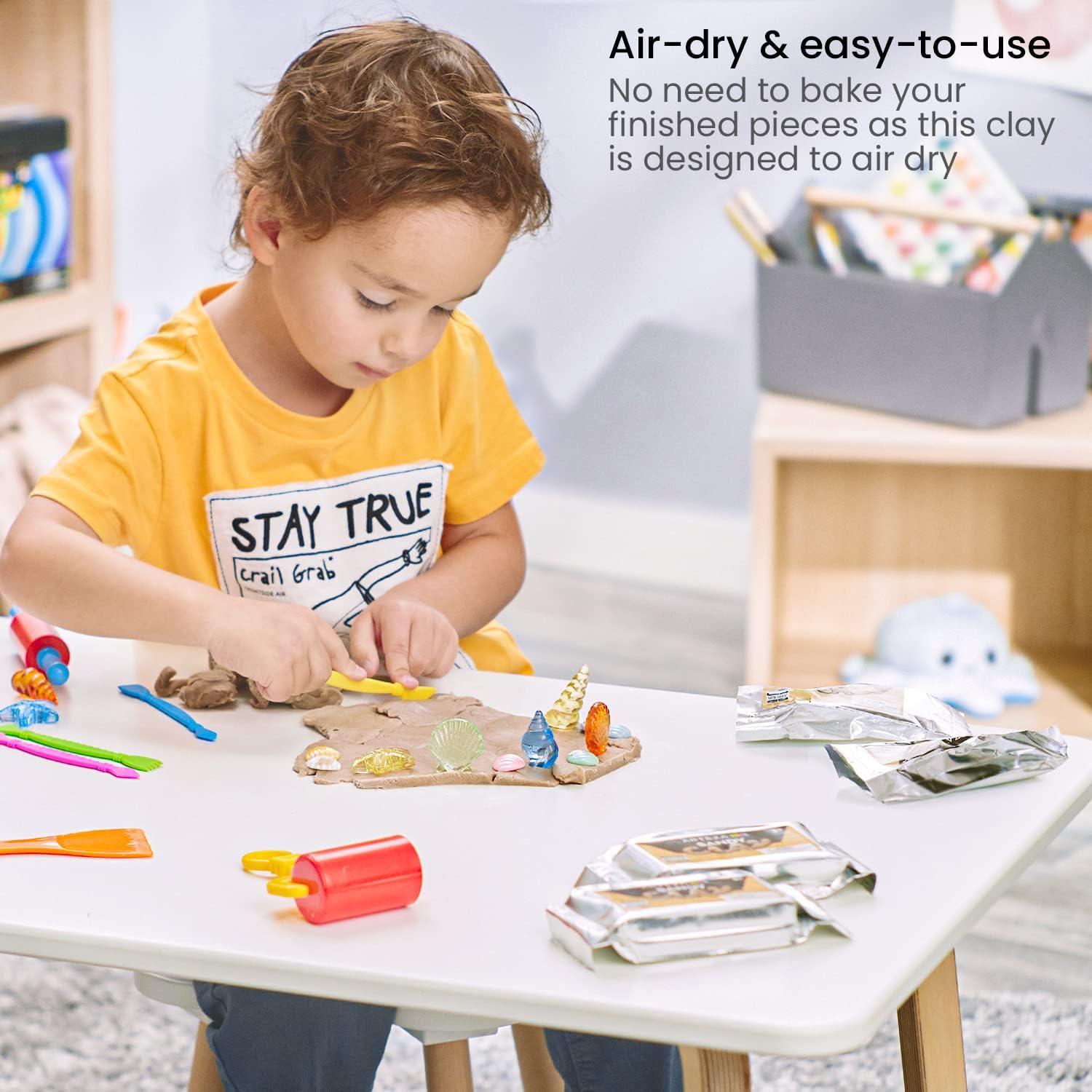 Arteza Kids Air-Dry Modeling Clay Kit, 6 x 8-oz Packs, 12 Sandy Clay Molds and 15 Assorted Sea-Life Beach Decorations, Soft, Pliable, Supplies for Kids’ Crafts and Sensory Play(Pack of 4)