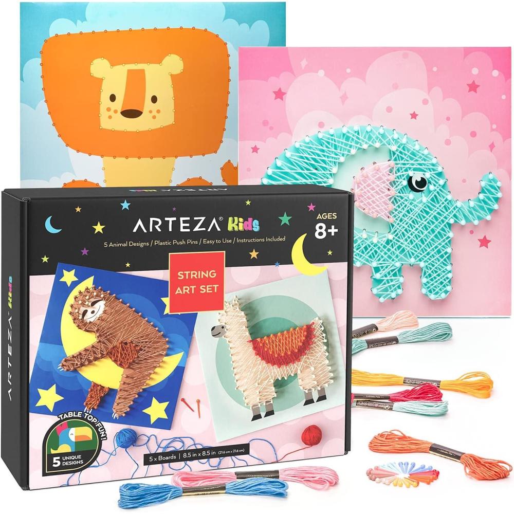 Arteza Kids String Art Kit, Set of 5 Assorted Designs, Plastic Pushpins, Art Supplies for Kids Craft Projects and Free Time Activities(Set of 5)