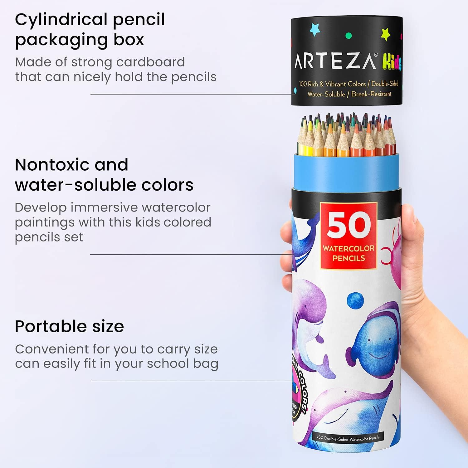 ARTEZA Scented Colored Pencils for Kids, 24 Triangle Pre-Sharpened Non-Toxic Smelly Pencils, for School Drawing, Arts & Crafts(Watercolor Double-Sided)
