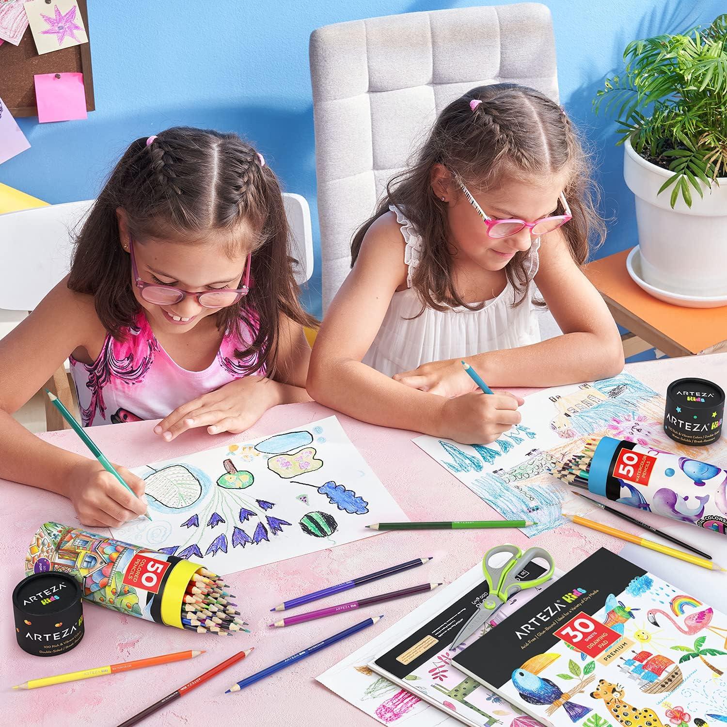 ARTEZA Scented Colored Pencils for Kids, 24 Triangle Pre-Sharpened Non-Toxic Smelly Pencils, for School Drawing, Arts & Crafts(Watercolor Double-Sided)