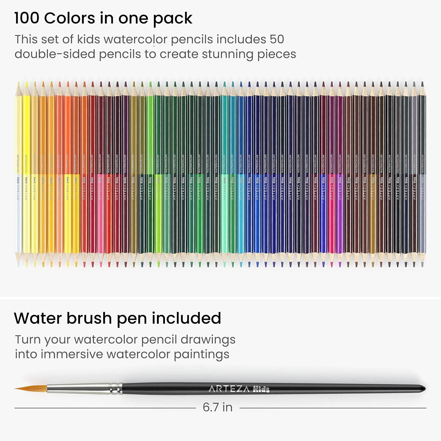 ARTEZA Scented Colored Pencils for Kids, 24 Triangle Pre-Sharpened Non-Toxic Smelly Pencils, for School Drawing, Arts & Crafts(Watercolor Double-Sided)