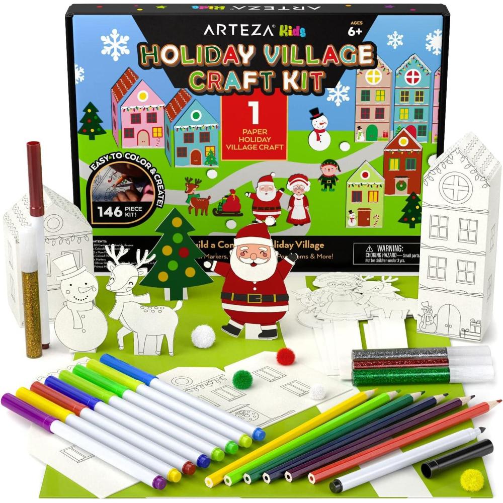 Arteza Kids Felt Kit, 422 Pieces, 21 Pre-Cut Glitter & Glitz Shapes, Assorted Felt Sheets, Glitter Mini-Pieces, Chenille Stems, and Accessories, Educational Kids’ Craft Supplies to Inspire Creativity(146 Pieces)