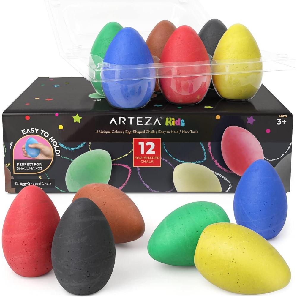 Arteza Kids Sidewalk Chalk and Stencil Set, 32 Pieces, Jumbo, Rocket, and Egg Chalks(Assorted Color)